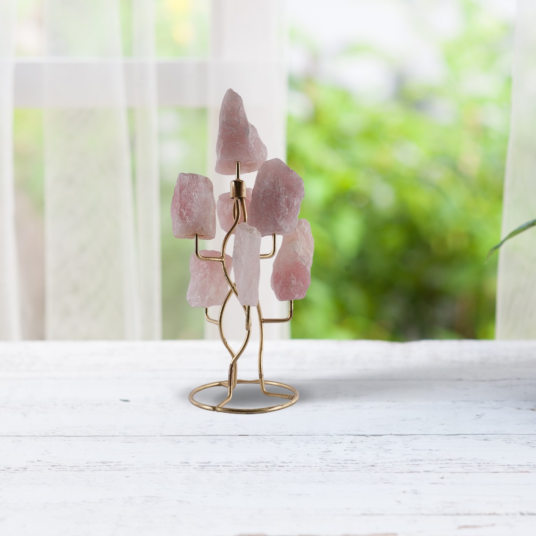Rose Quartz Raw Stone with Stand – for Vastu