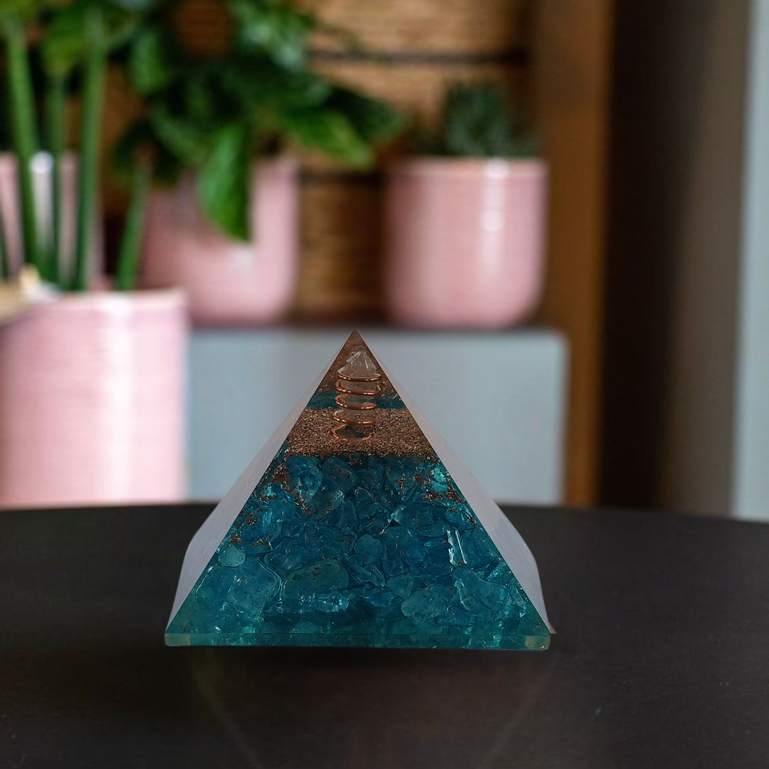 Aquamarine Orgonite Pyramid – for Positive Energy