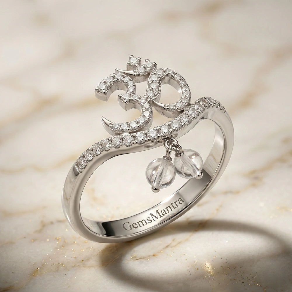 OM Charm Silver Ring