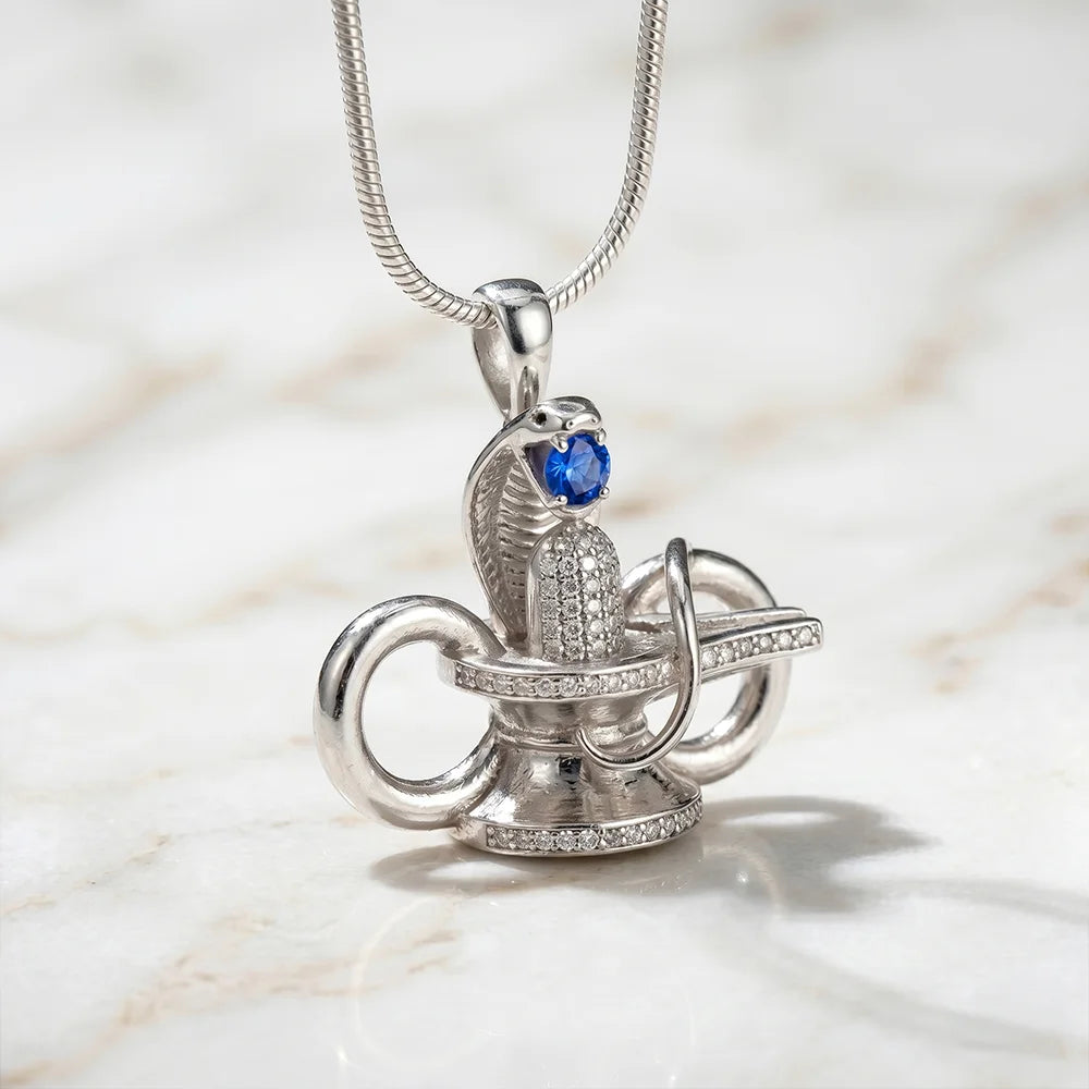 Divine Shivling Blue Stone Pendant (925 Silver)
