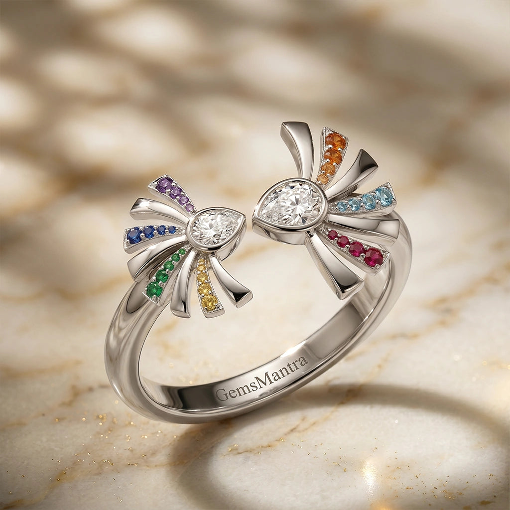 Multicolor Palm Tree Silver Ring