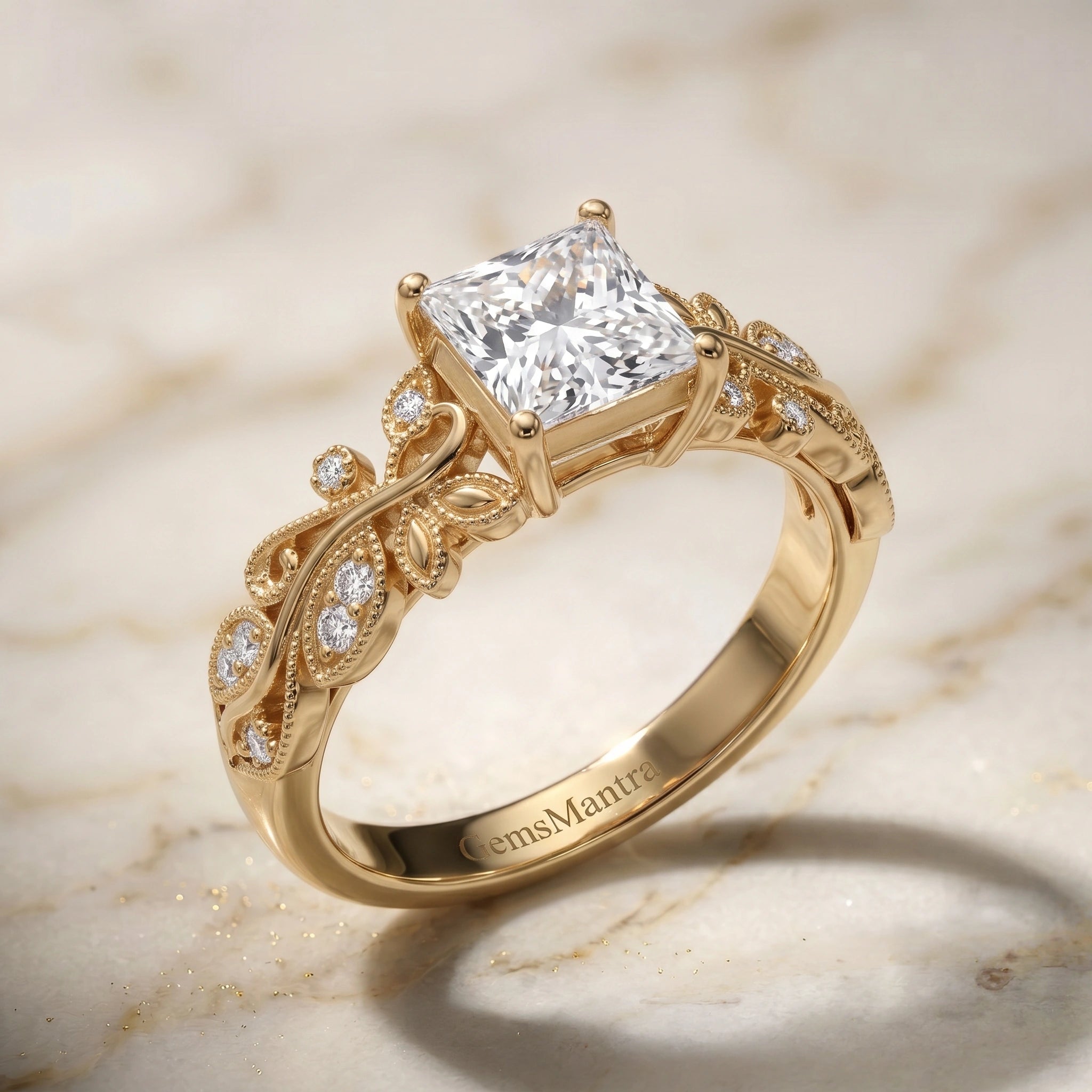 Princess Cut Radiant Diamond Enchanted Vine Engagement Ring