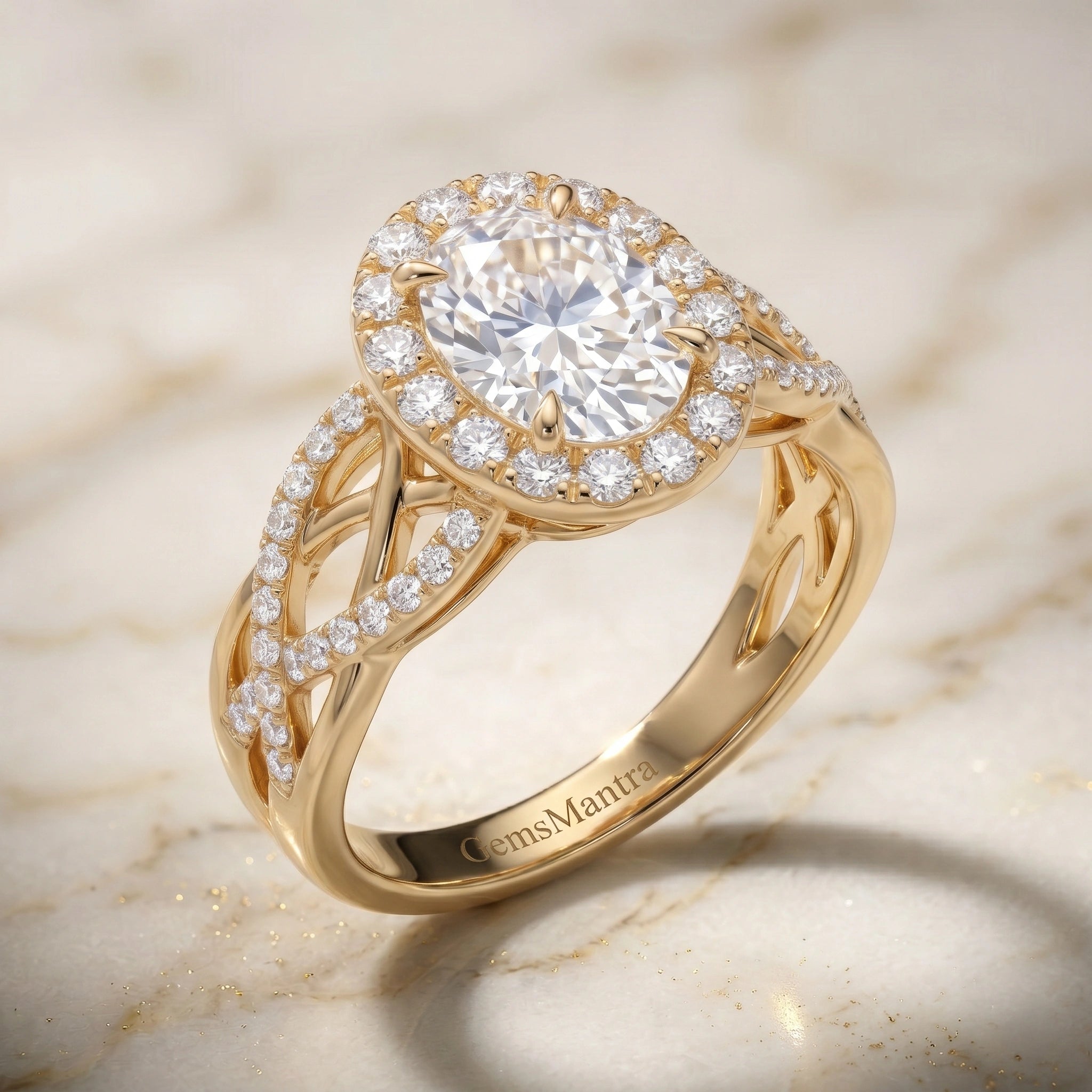 Oval Cut Brilliant Moissanite Filigree Halo Ring