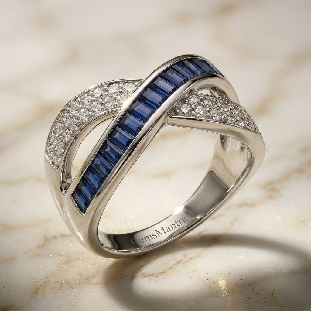 Blue Crystal Band Silver Ring