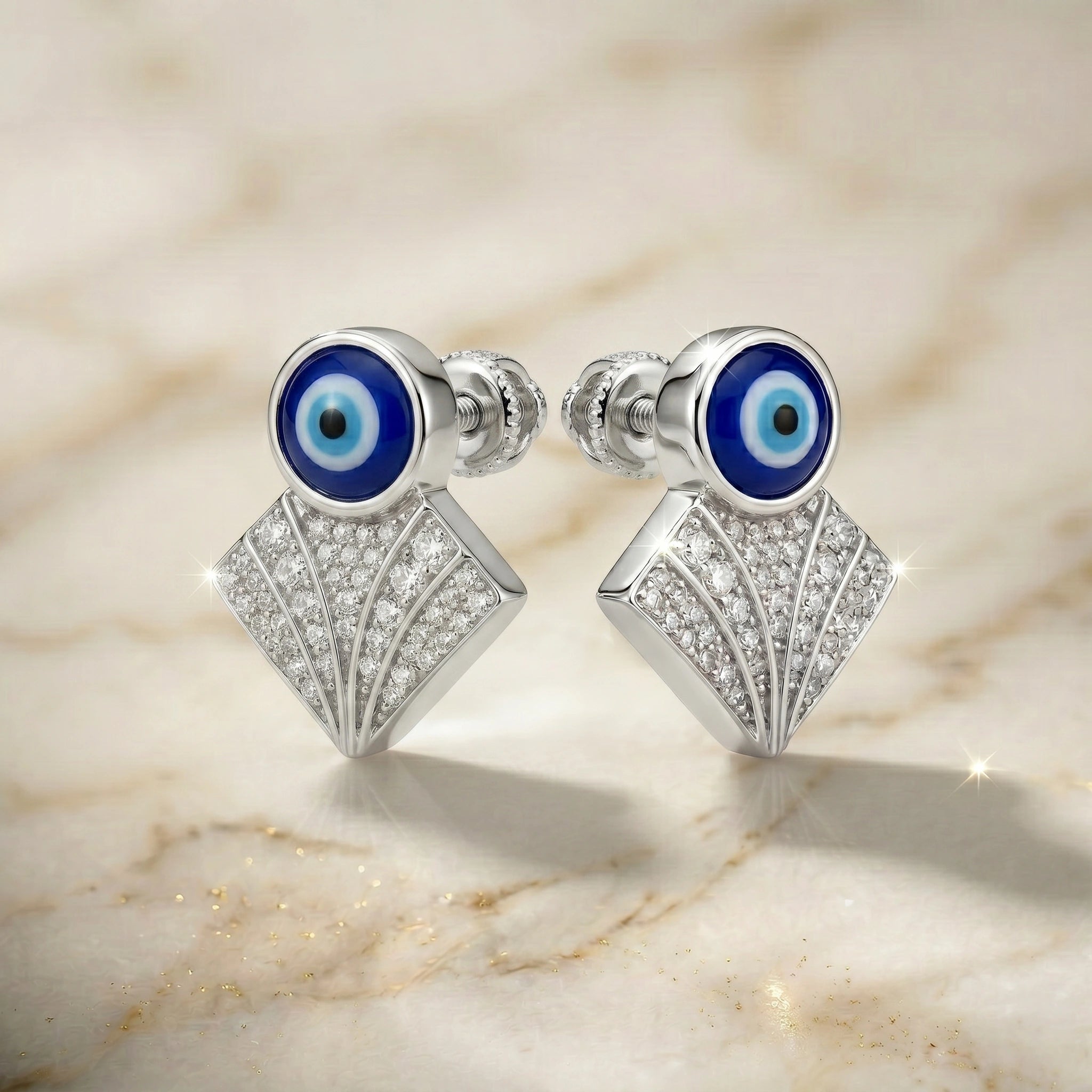 Evil Eye Drop Silver Earrings