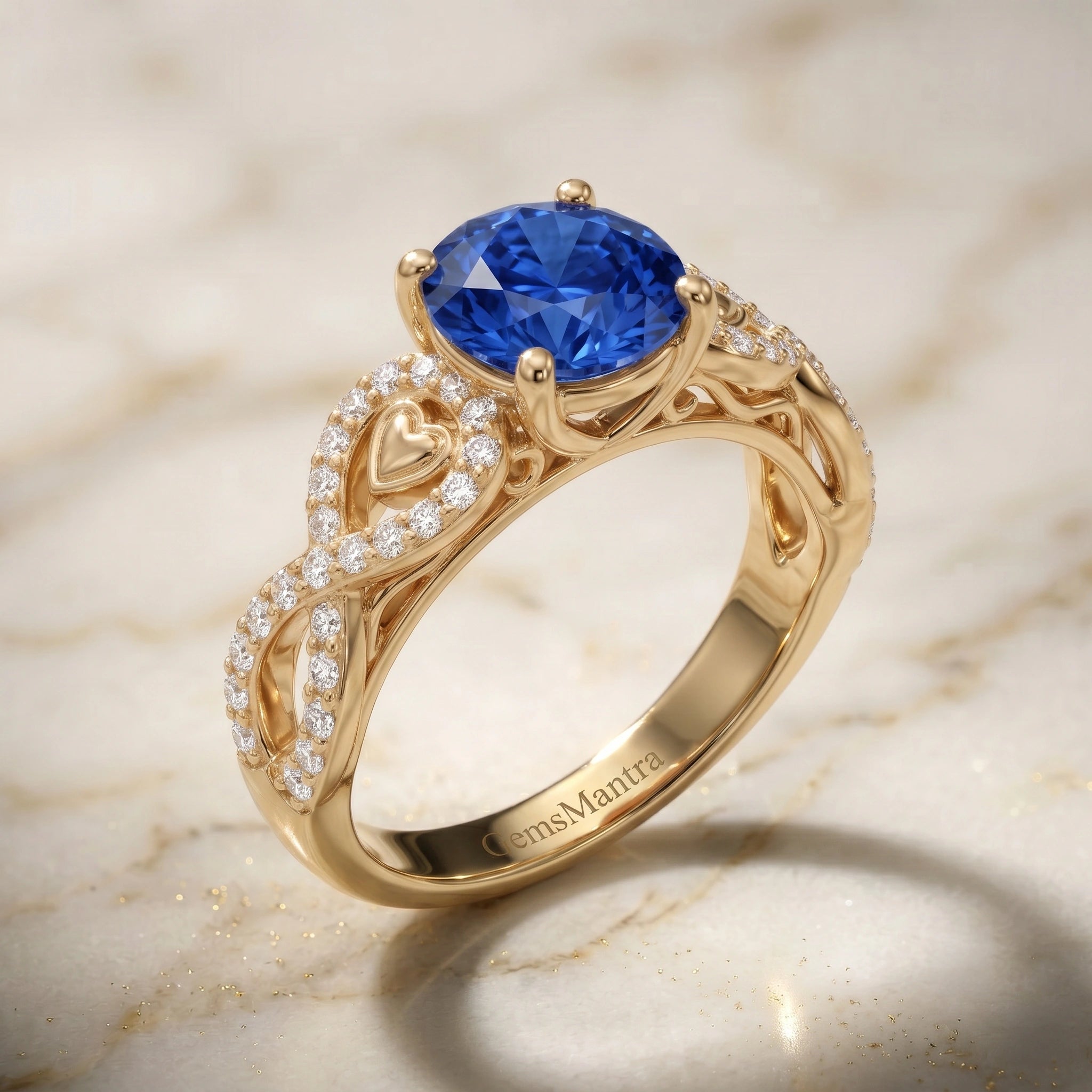 Oval Royal Blue Sapphire Filigree Openwork Engagement Ring