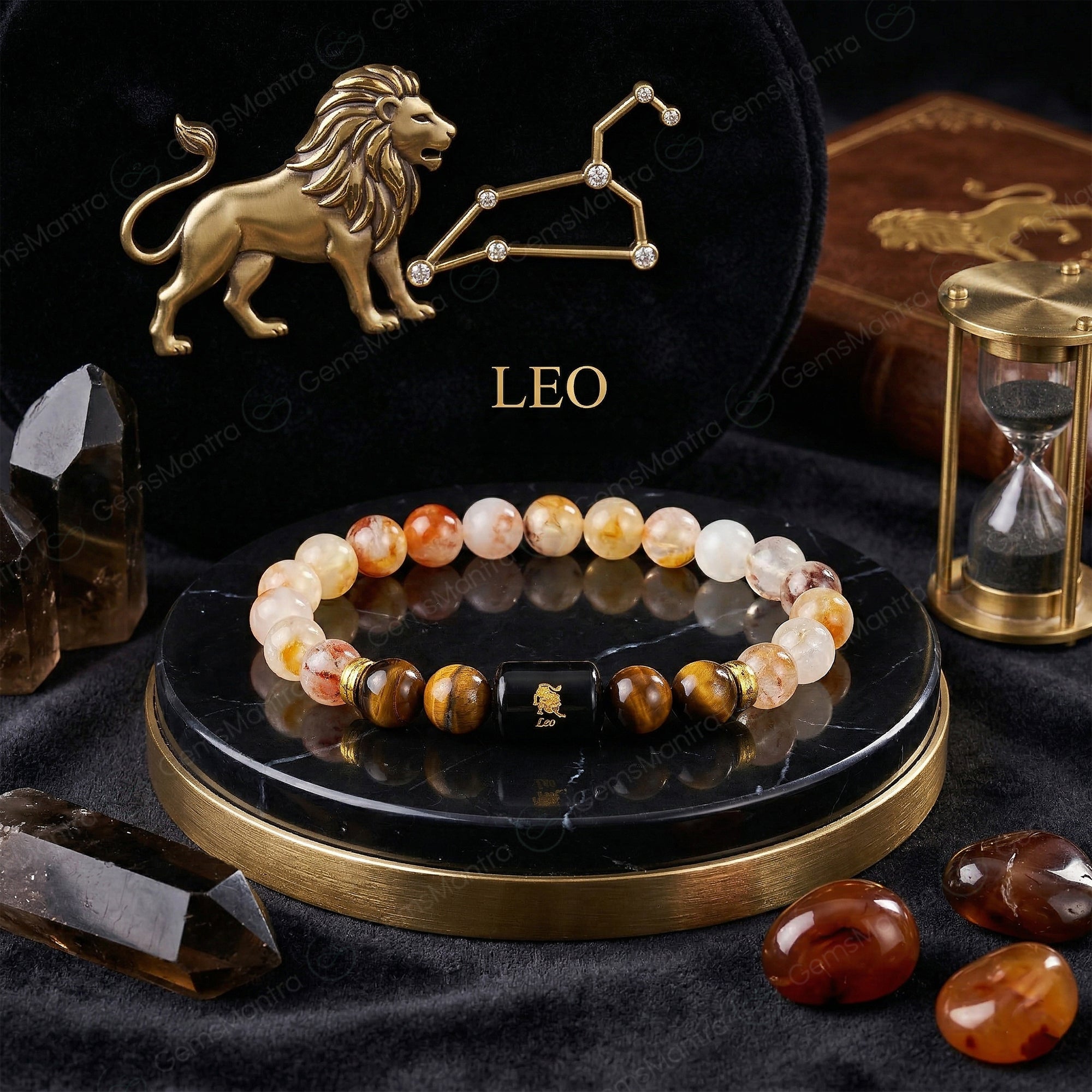 Leo Zodiac Singh Rashi Bracelet with Citrine & Tiger Eye