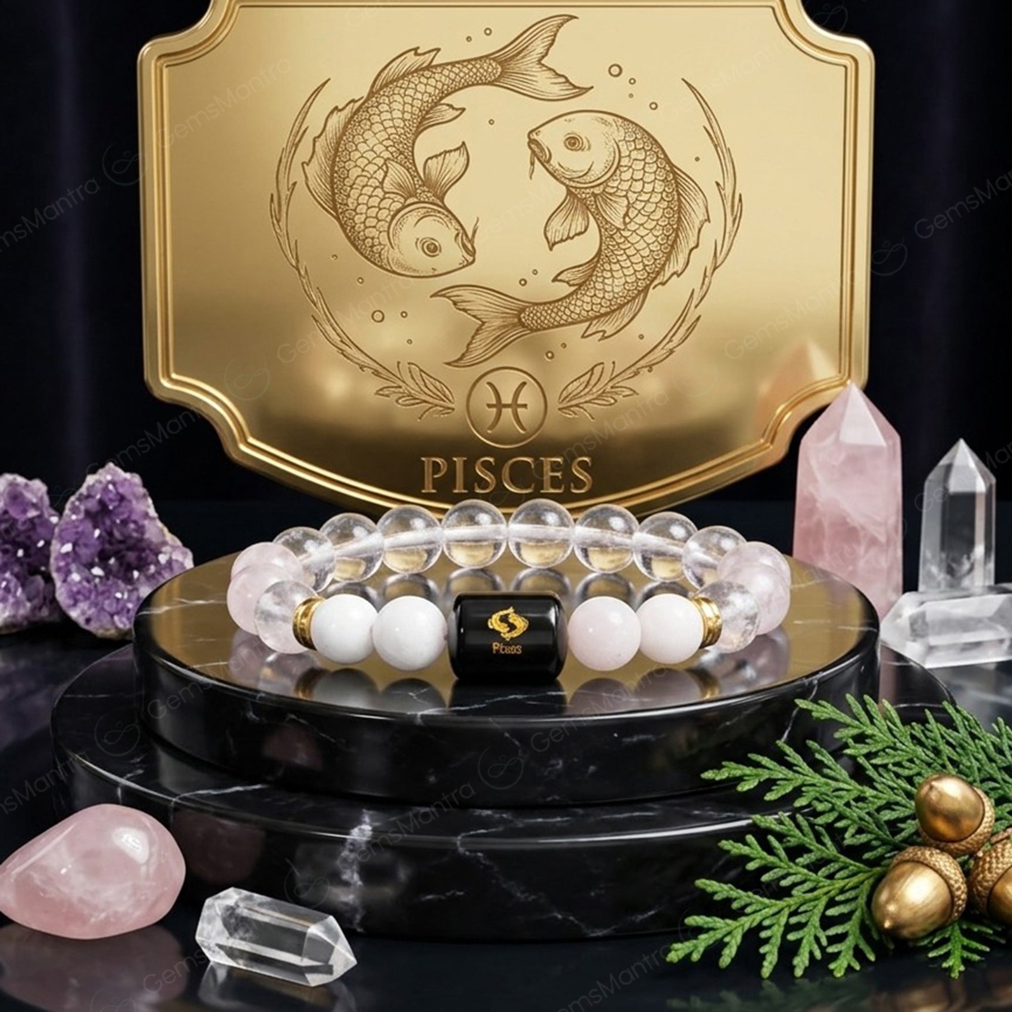 Pisces Zodiac Meen Rashi Bracelet with Amethyst & Aquamarine