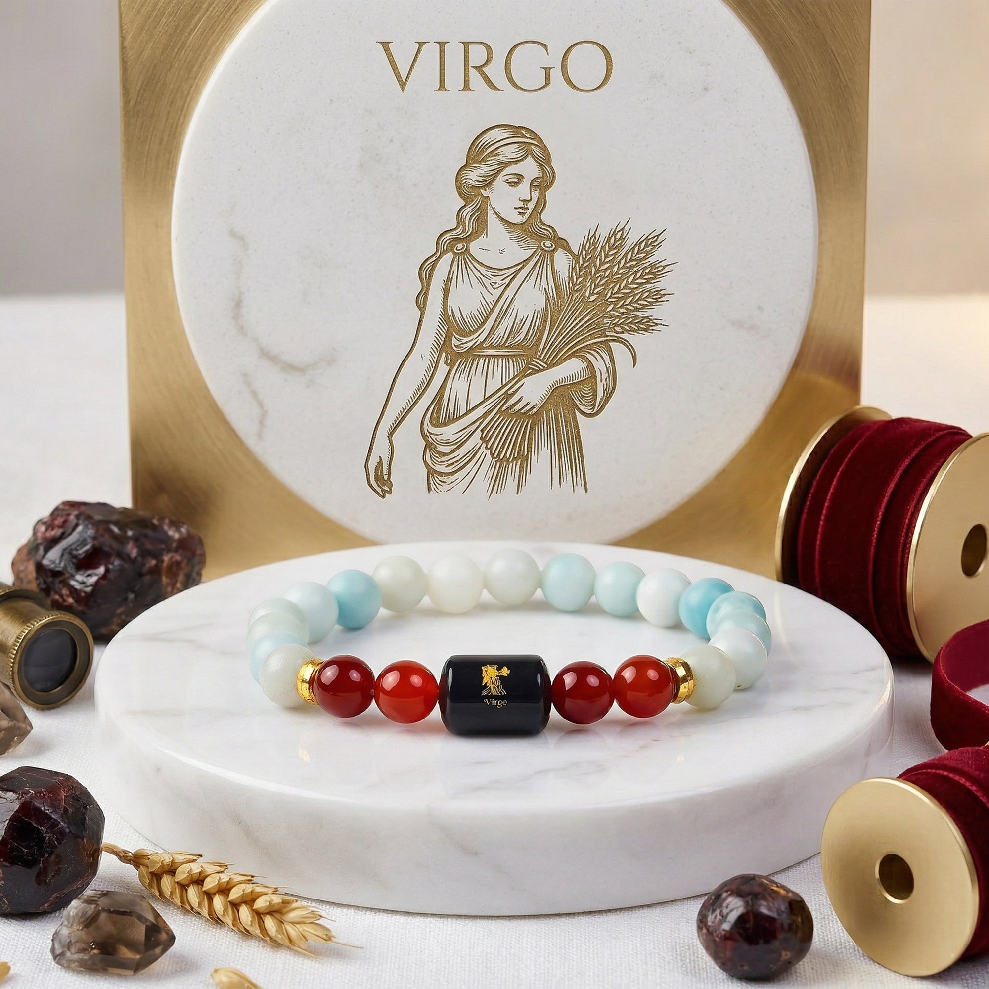 Virgo (कन्या राशि) Bracelet – Amazonite & Carnelian