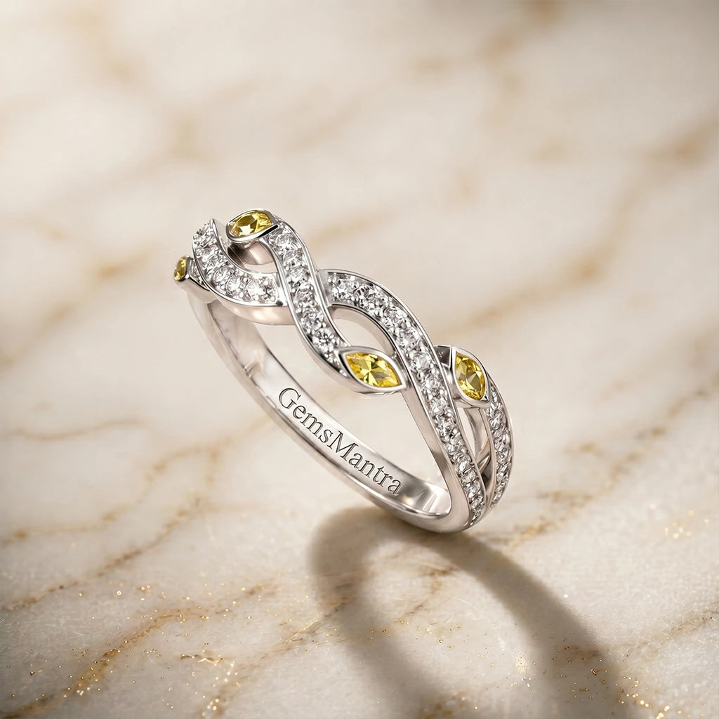 Twisted Vine Crystal and Diamond Finish Moissanite Band in 925 Silver
