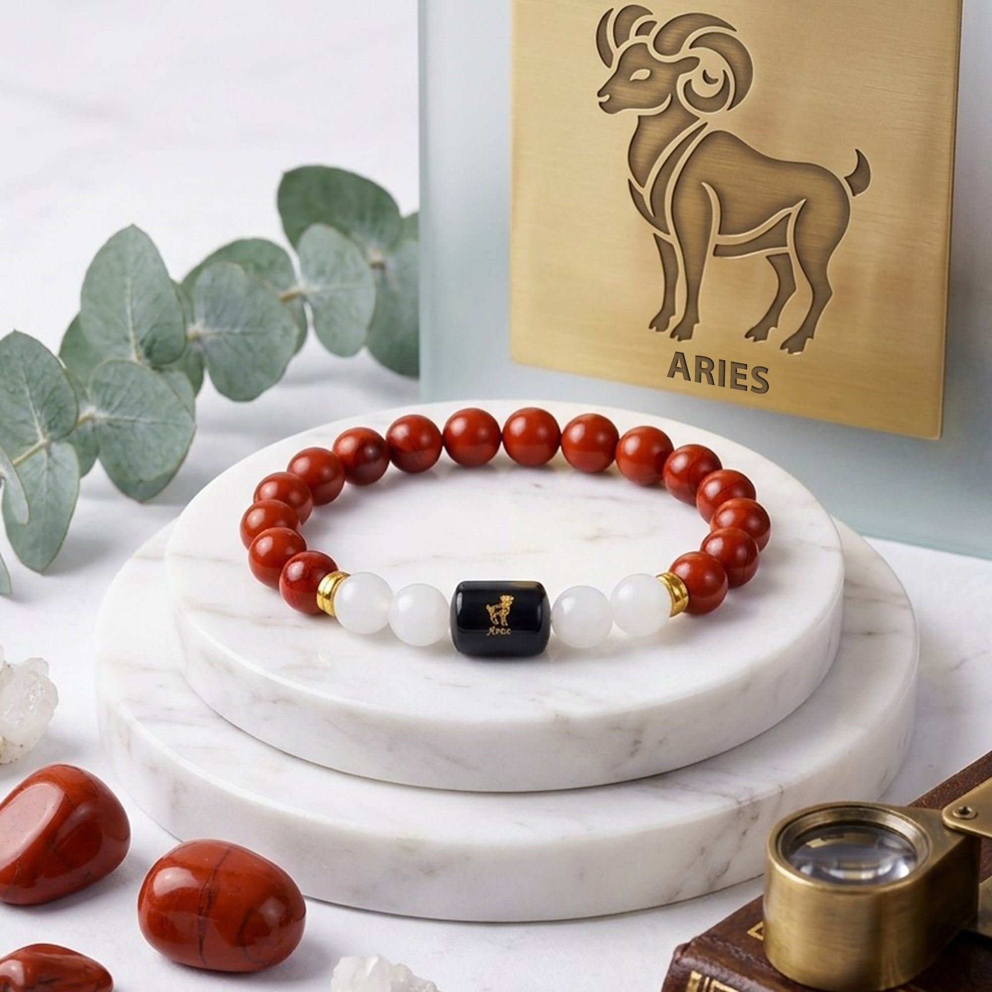 Aries (मेष राशि) Bracelet – Red Jasper & Moonstone