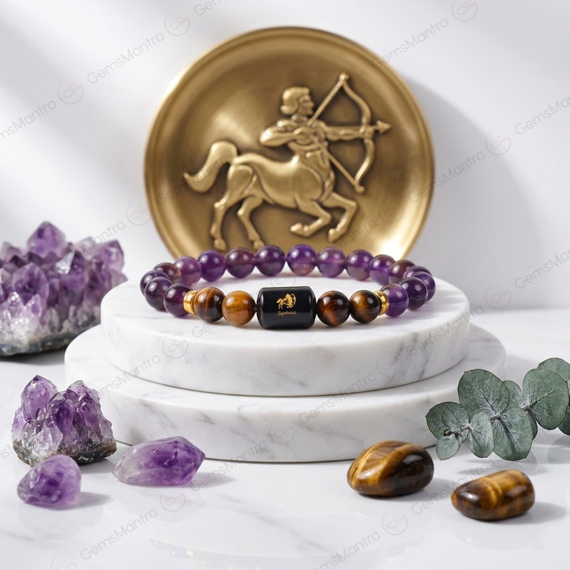 Sagittarius Zodiac Dhanu Rashi Bracelet with Amethyst & Tiger Eye Bracelet