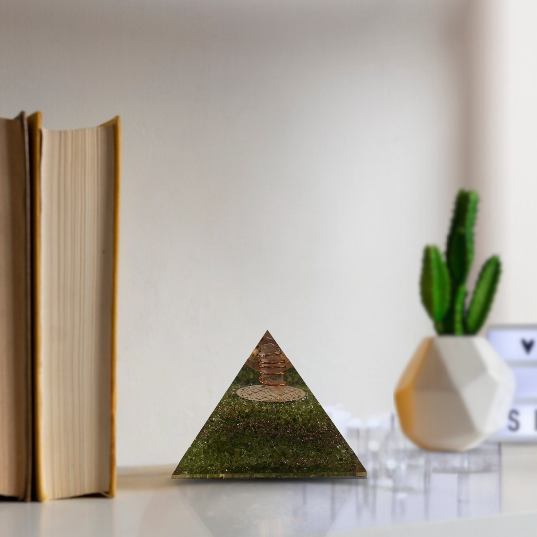 Peridot Orgonite Pyramid – for Positive Energy