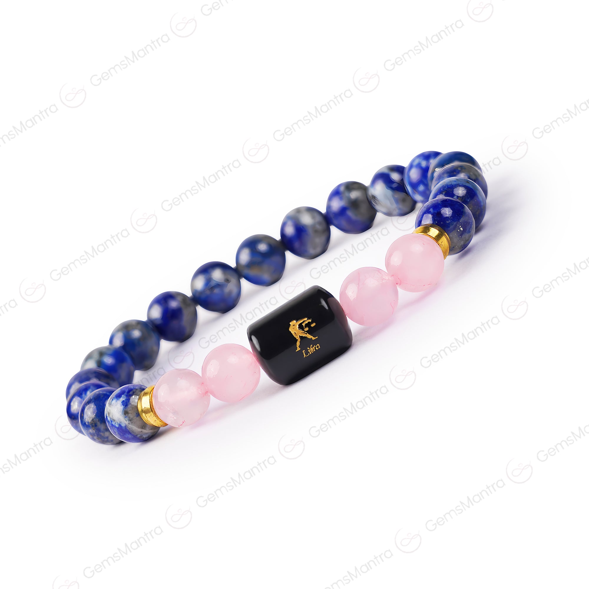 Libra Zodiac Tula Rashi Bracelet with Lapis Lazuli & Rose Quartz