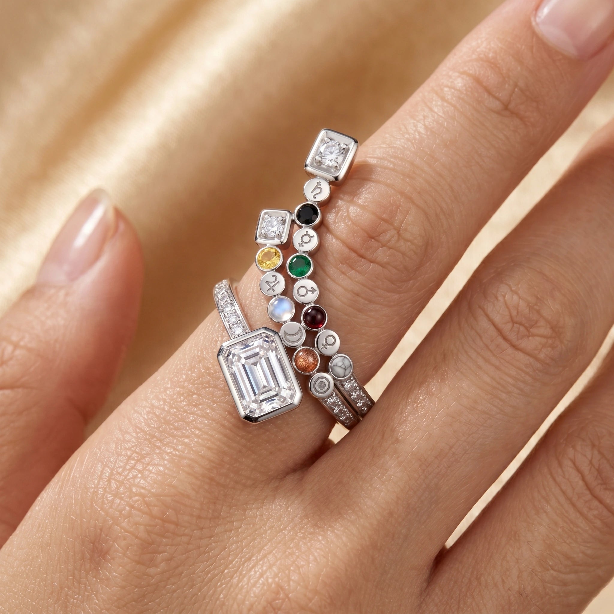 Planet Charm Crystal Silver Ring