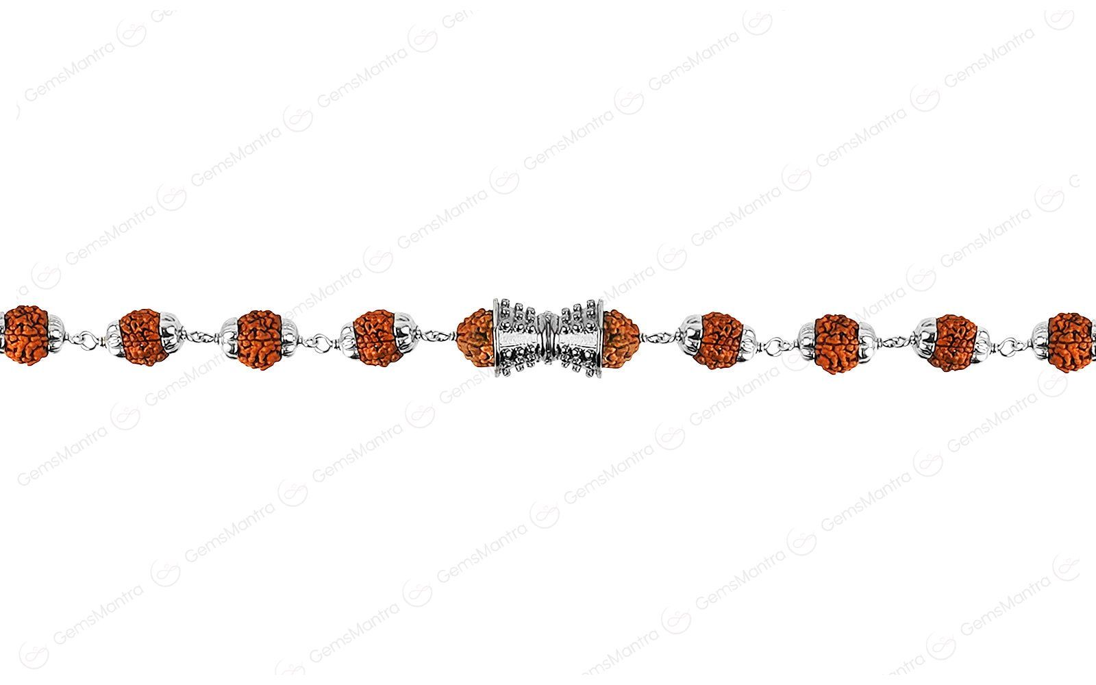 5 Mukhi Rudraksha Silver Damru Bracelet for Kids