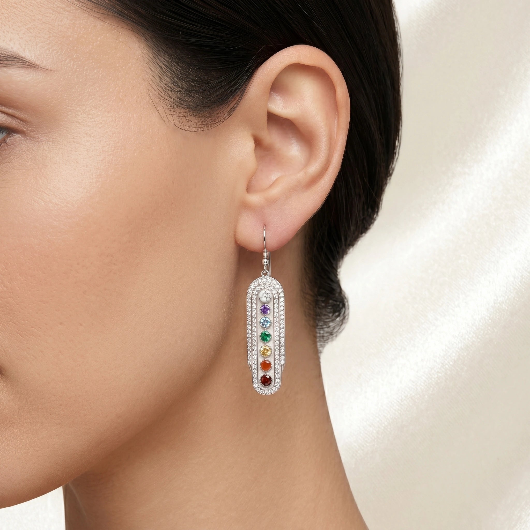Navratna Drop Silver Earrings
