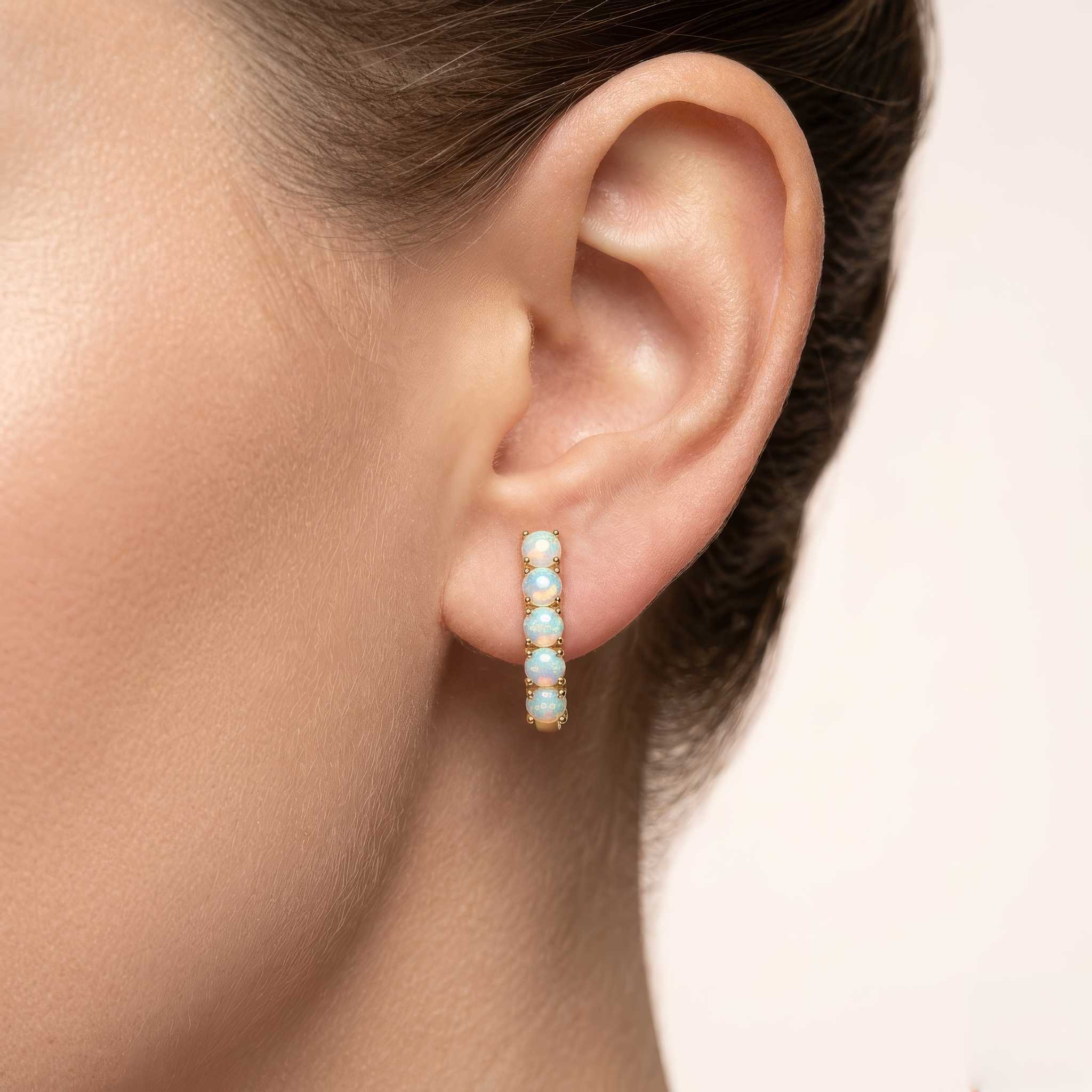 Prong-Set Round Opal Half Hoop Earrings – for Women