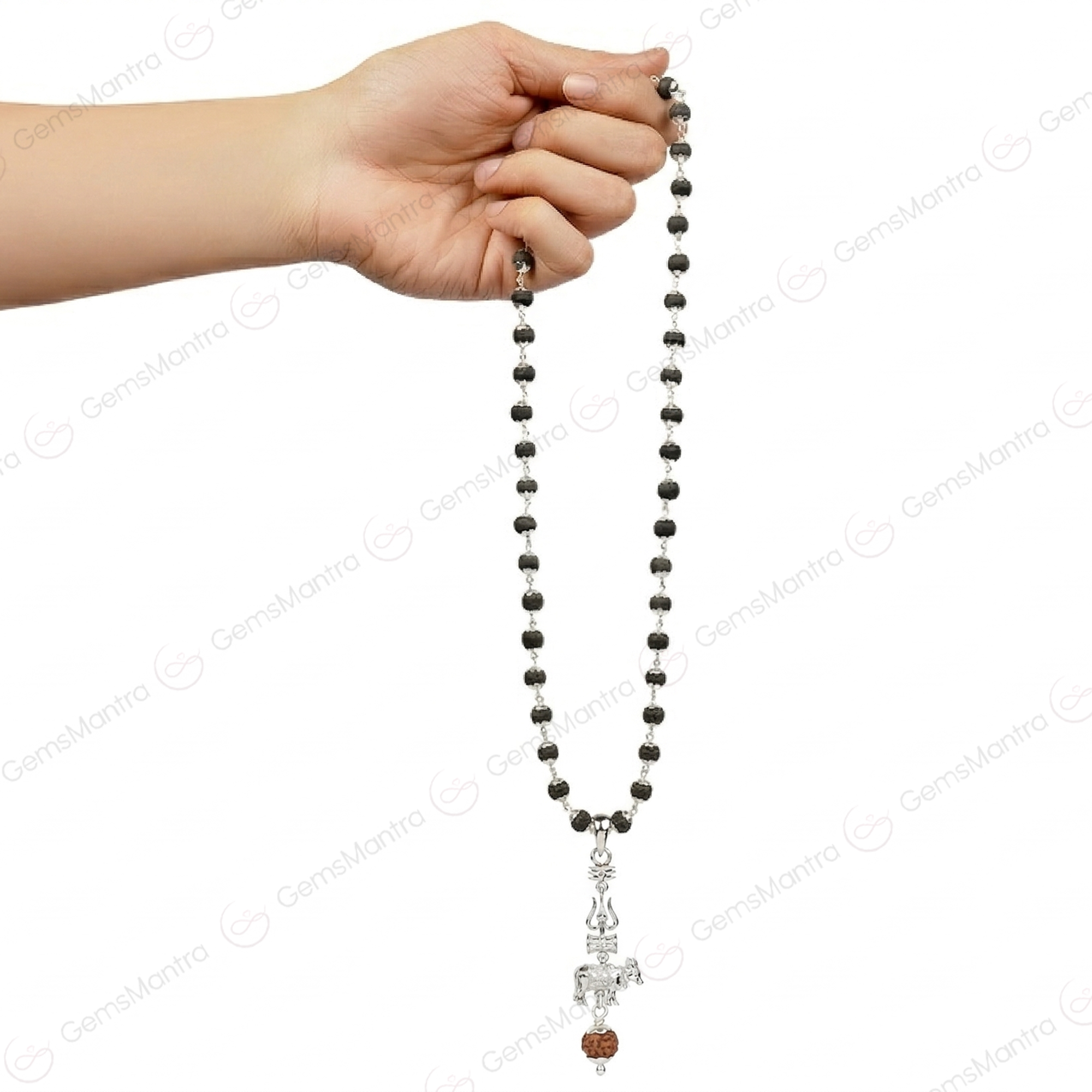 Shiv Nandi Protection Mala (Karungali) With Sterling Silver