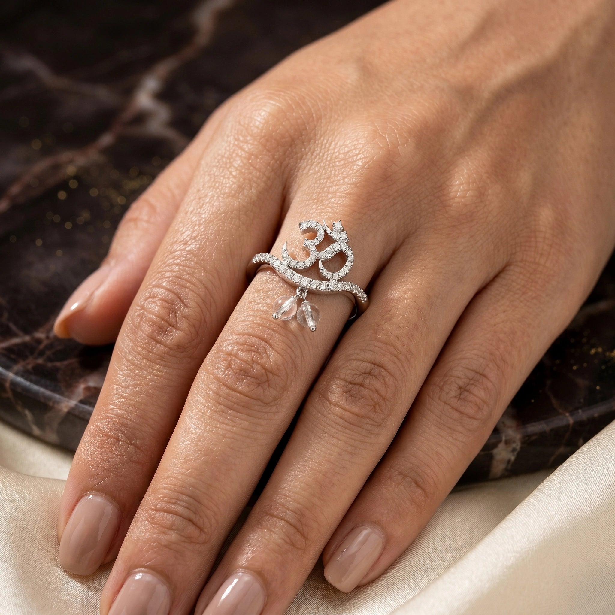 OM Charm Silver Ring