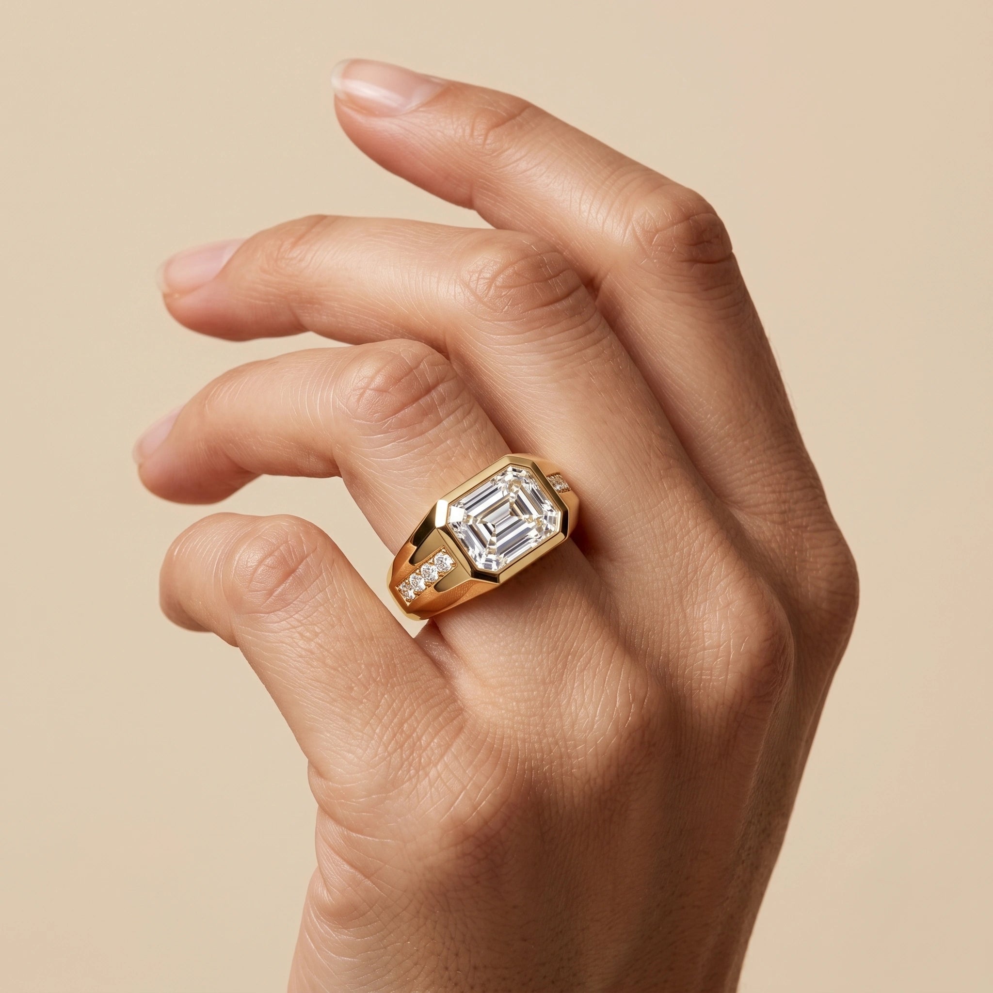 Horizontal Emerald Cut Lab Diamond Bold Fashion Band