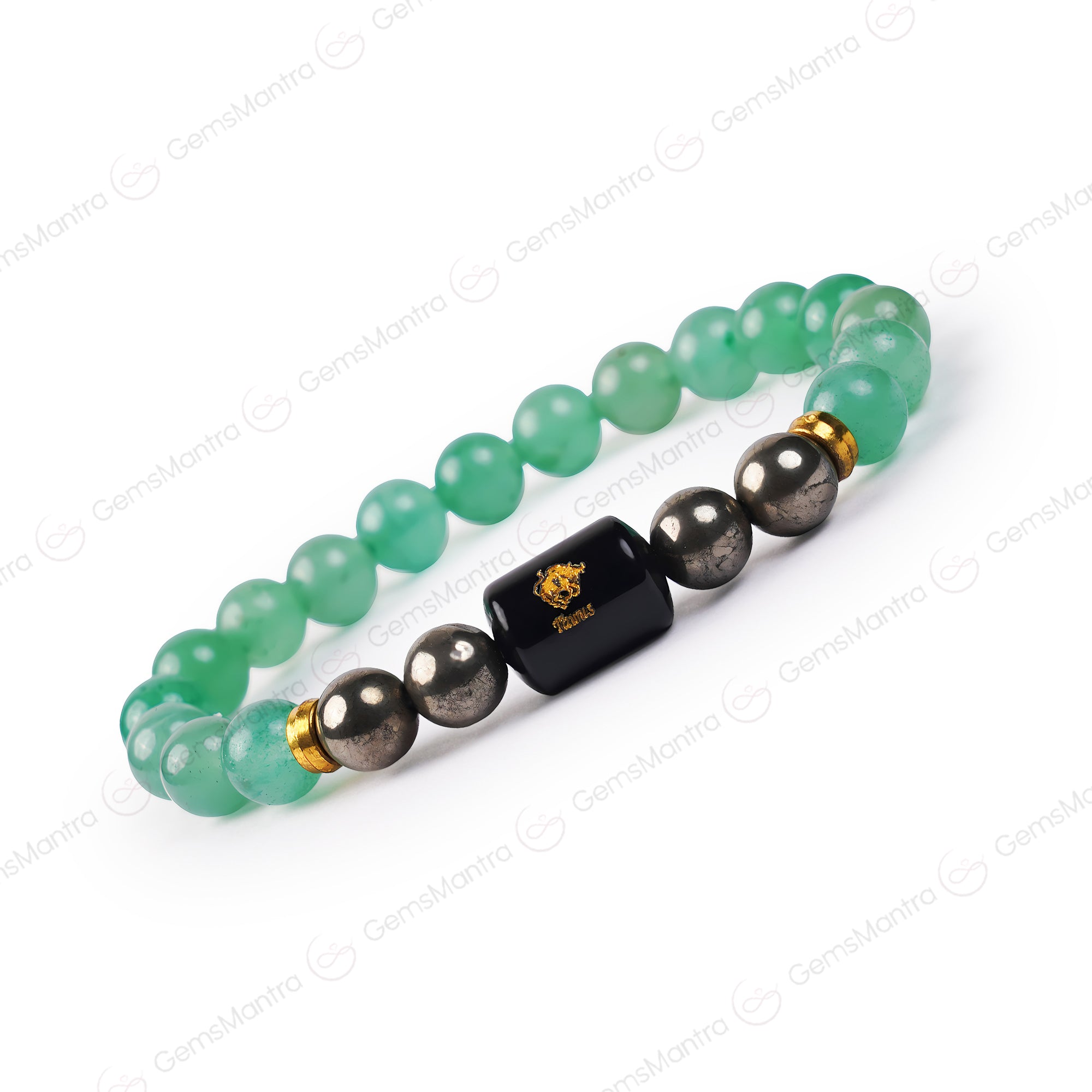 Taurus Zodiac Vrishabh Rashi Bracelet with Green Aventurine and Pyrite