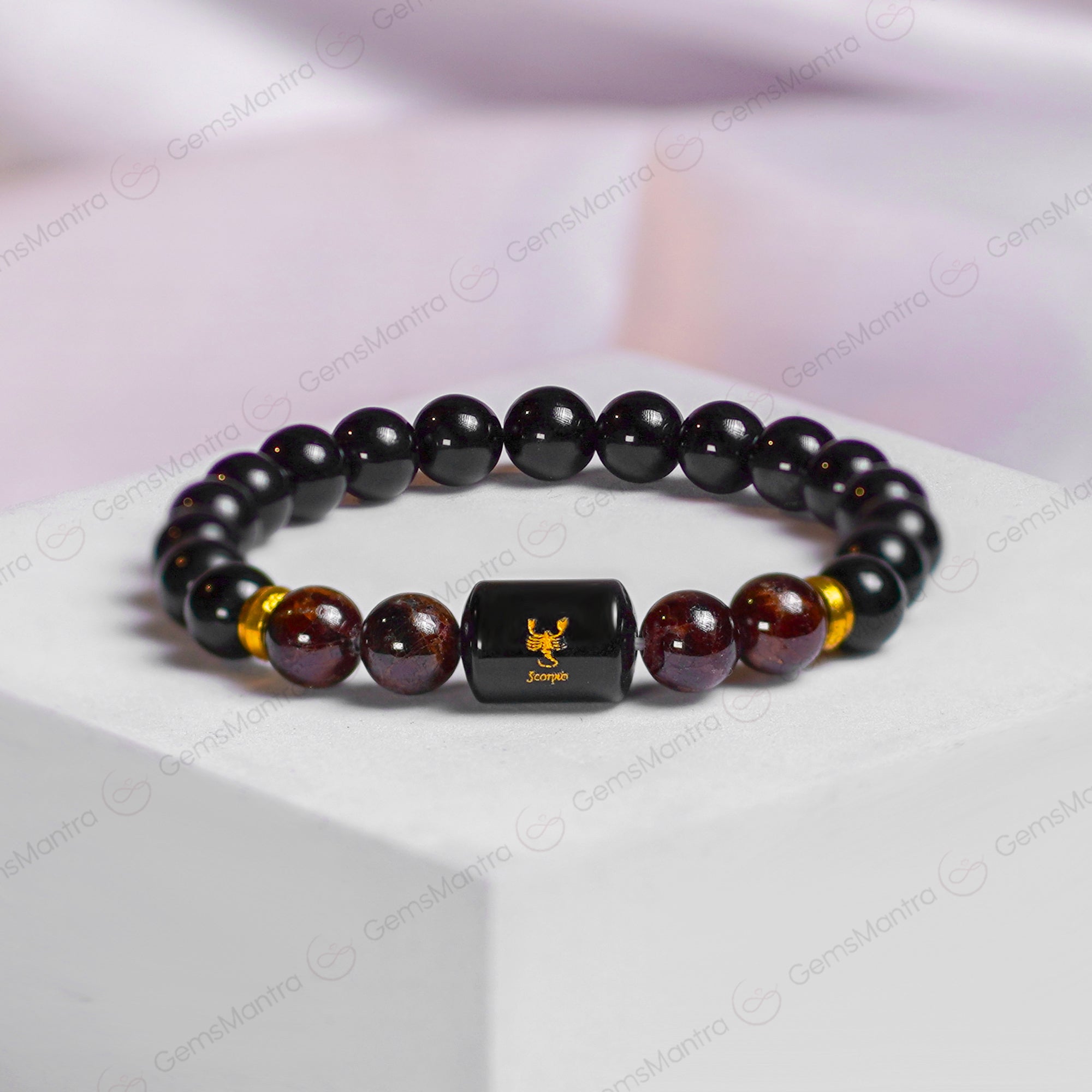Scorpio Zodiac Vrishchik Rashi Bracelet with Obsidian & Garnet