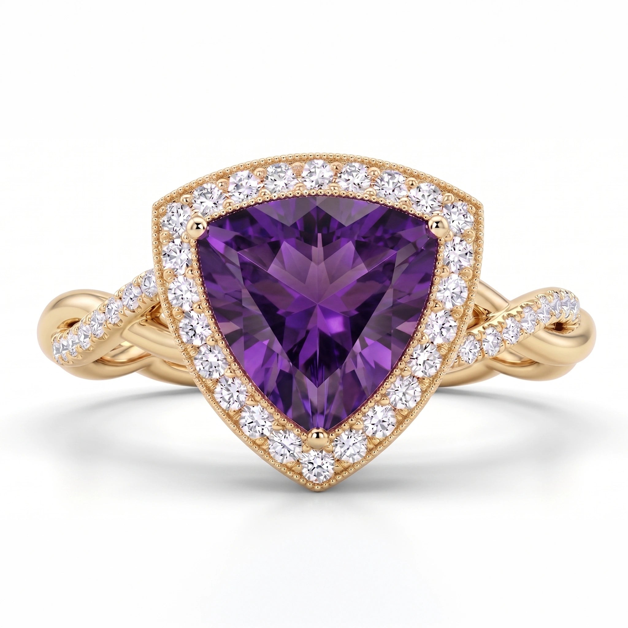 Trillion Royal Amethyst Interlocking Twisted Halo Ring