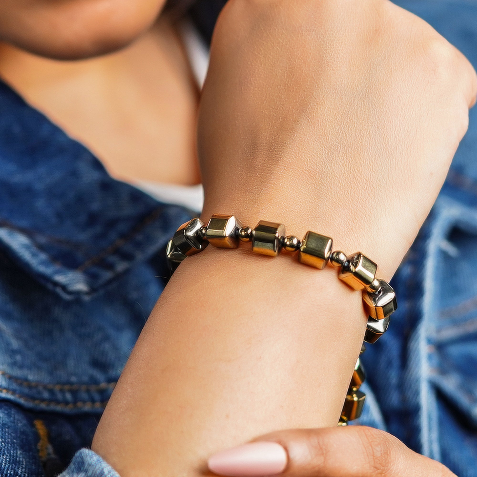 Pyrite Hematite Cube Bracelet – Wealth & Grounding