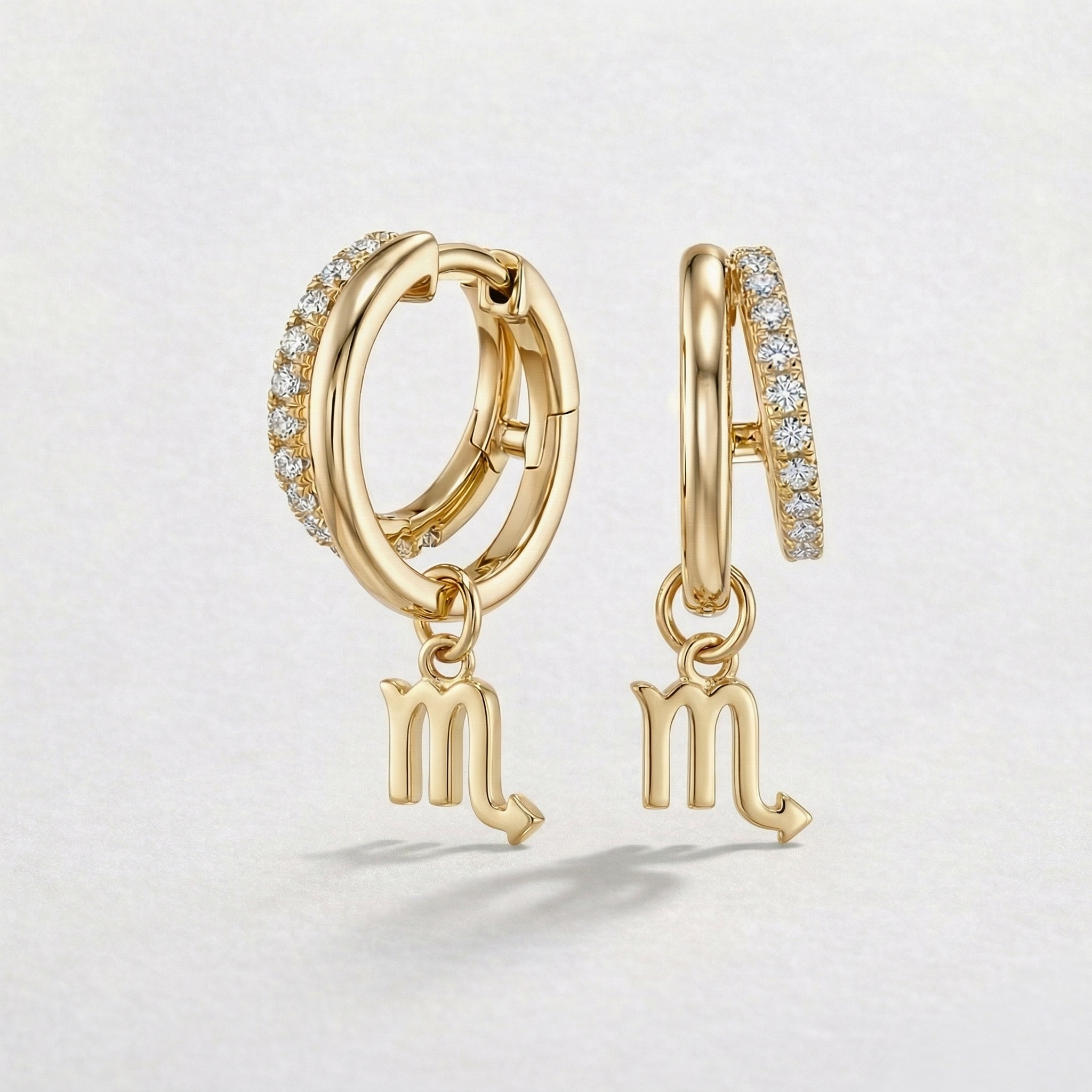 Diamond Finish Moissanite Pavé Hoop Earrings with Scorpio Zodiac Drop (Gold-Plated)