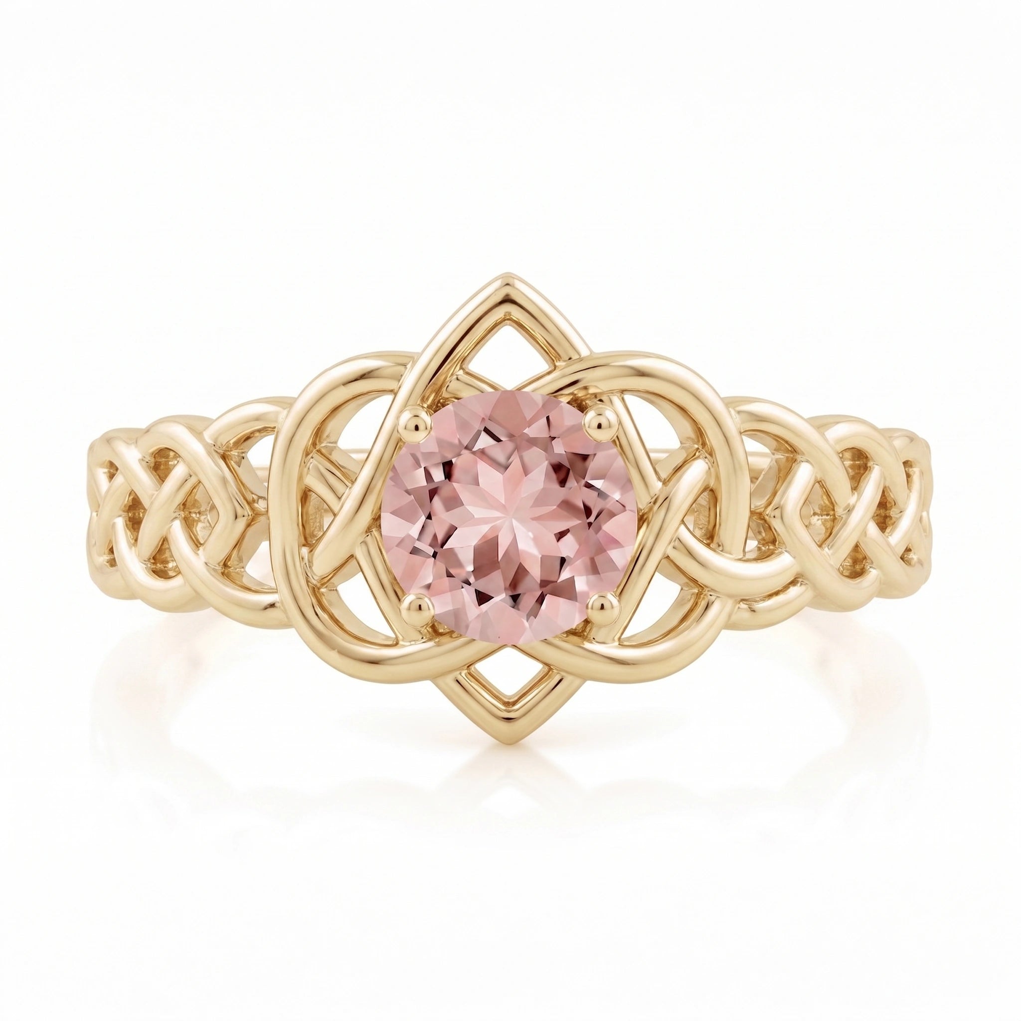 Round Peach Morganite Celtic Knot Openwork Tiara Ring