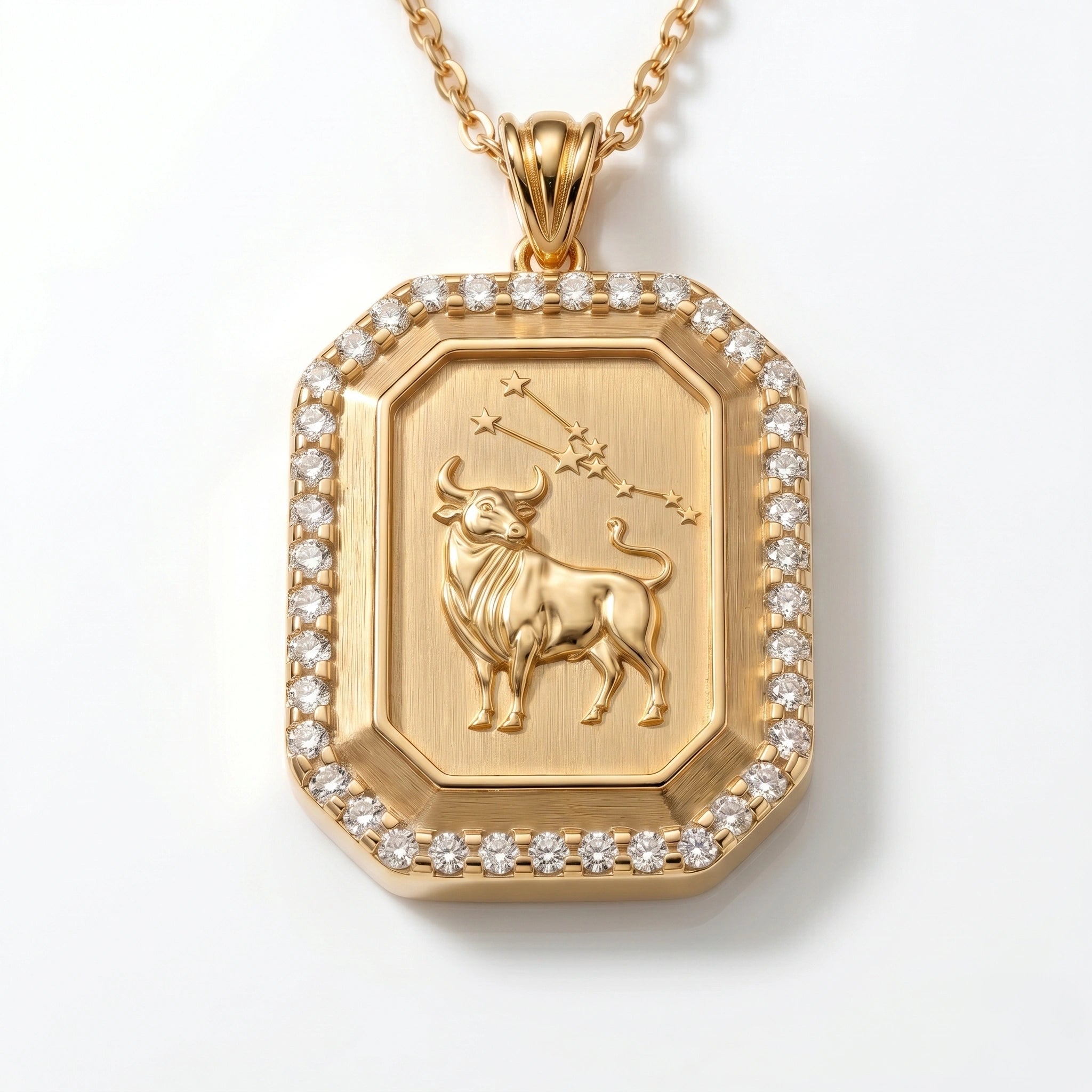 Vintage-Style Taurus Zodiac Constellation Diamond Finish Moissanite Halo Pendant in Gold-Plated