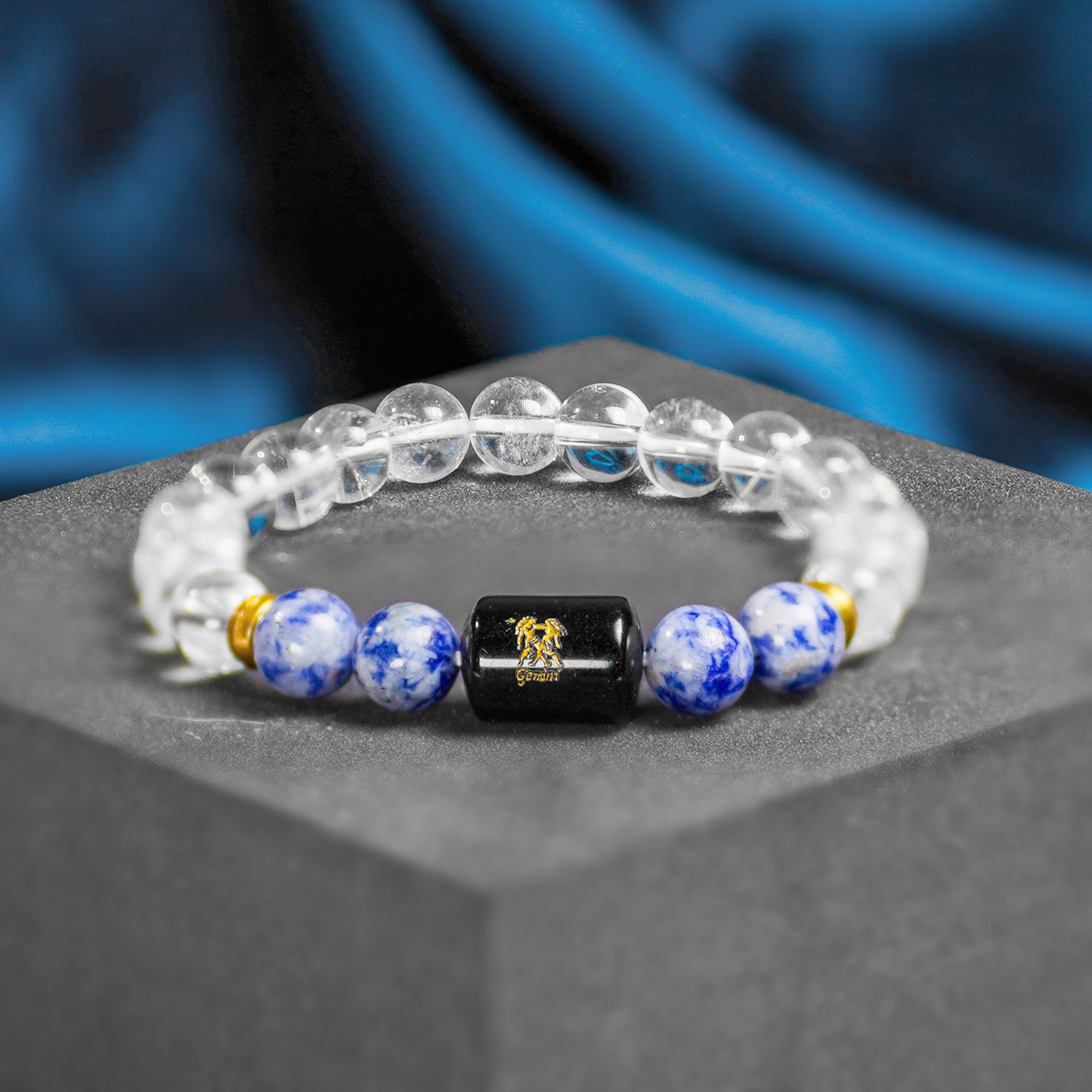 Gemini (मिथुन राशि) Bracelet – Clear Quartz & Sodalite