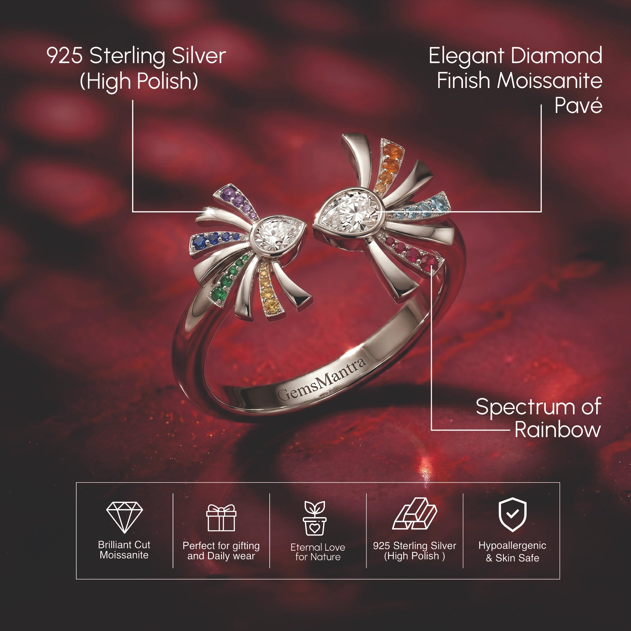 Multicolor Palm Tree Silver Ring