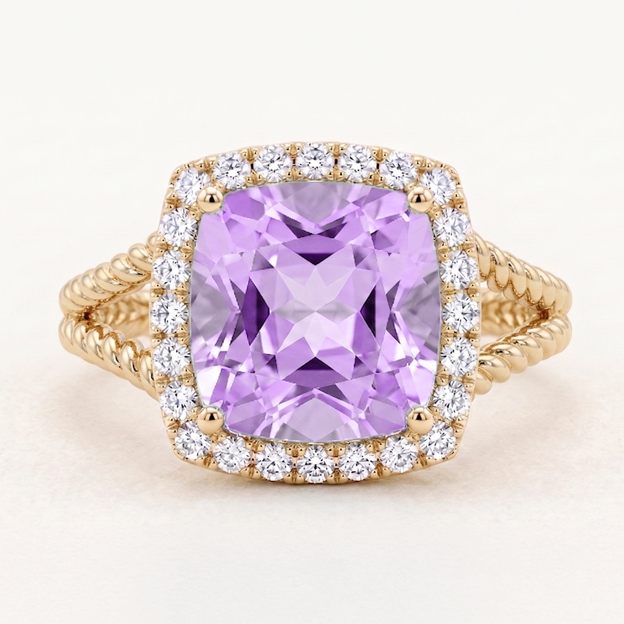 Cushion Imperial Amethyst Twisted Rope Halo Ring