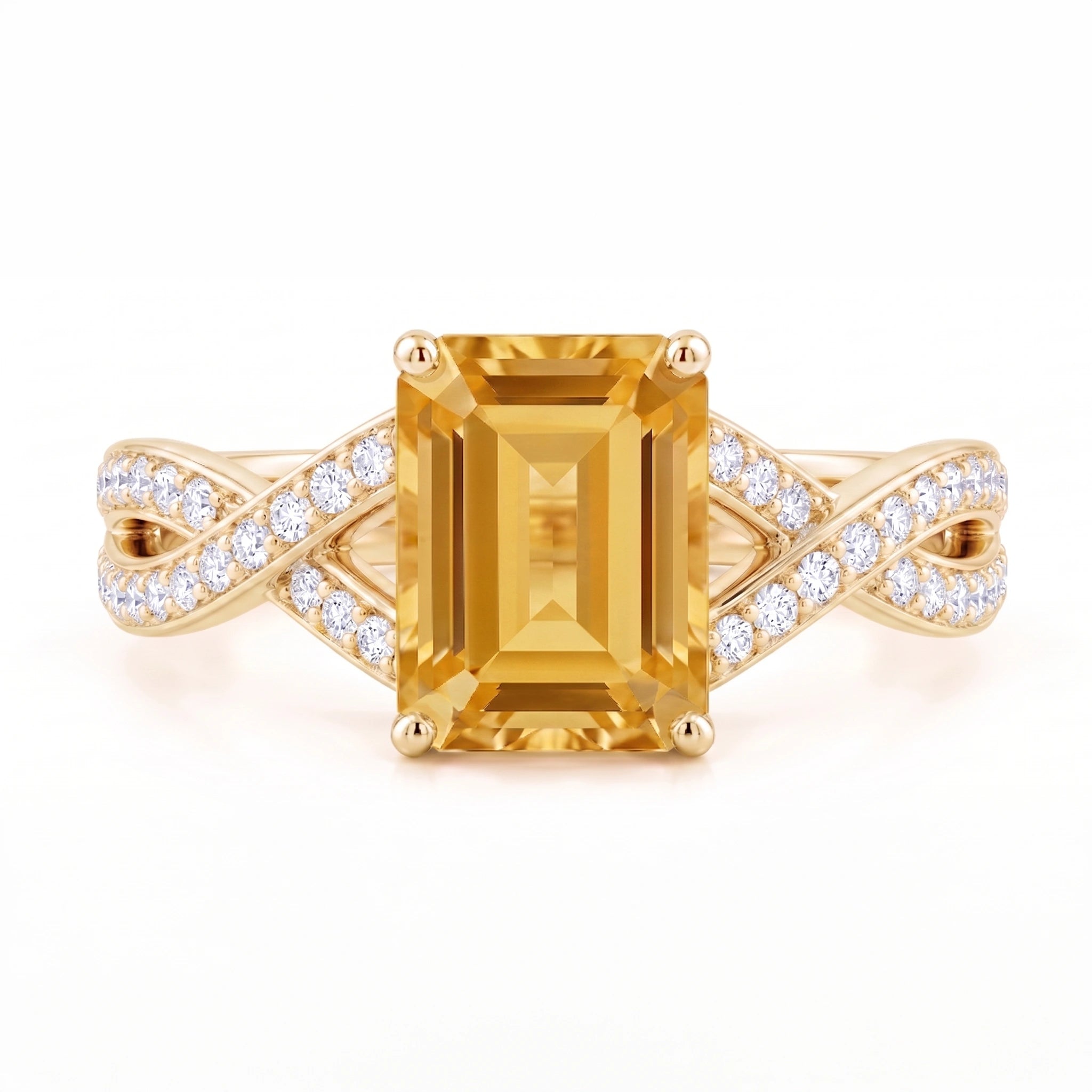 Emerald-Cut Golden Citrine Infinity Crisscross Ring