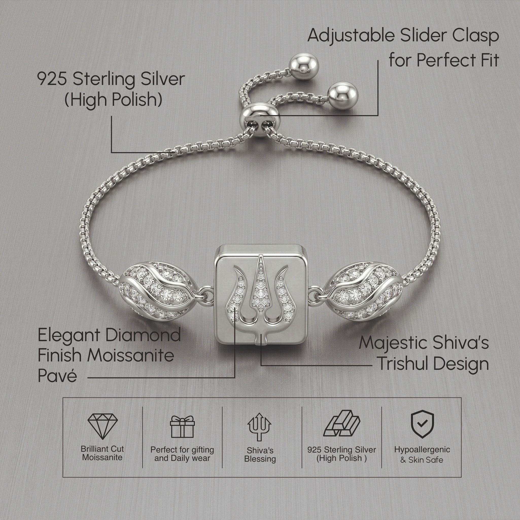 Trishul Charm Silver Bracelet
