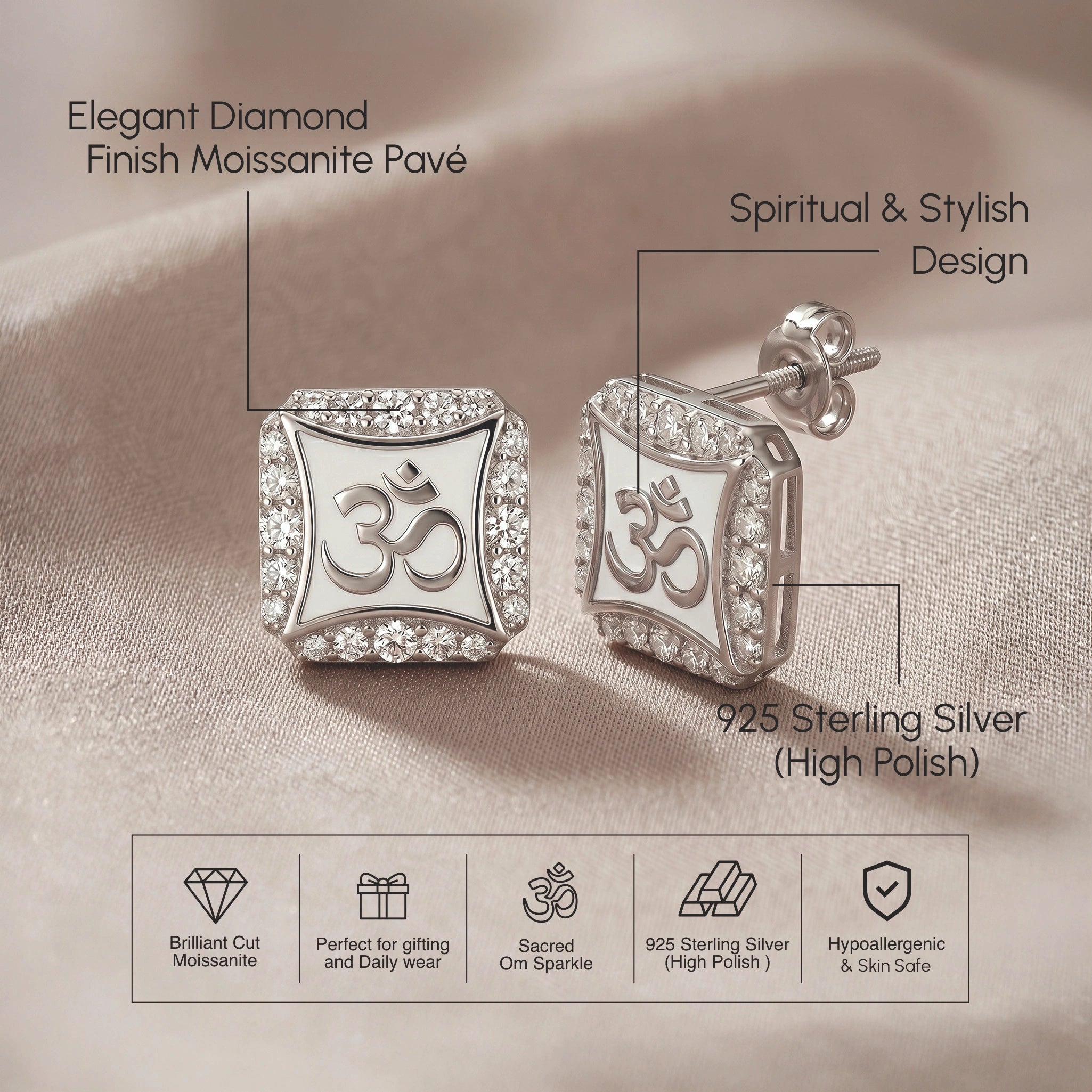 Om Stud Silver Earrings