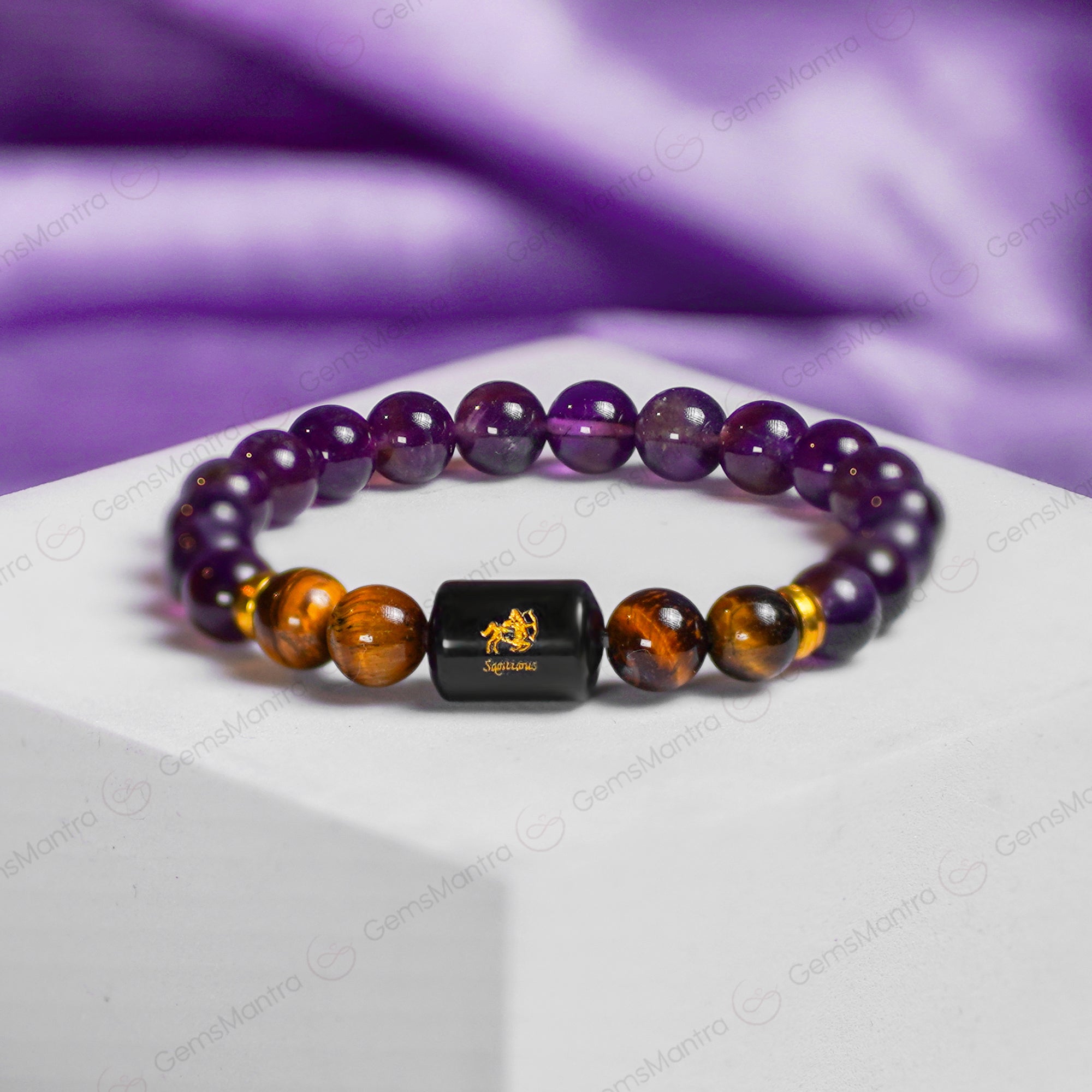 Sagittarius Zodiac Dhanu Rashi Bracelet with Amethyst & Tiger Eye Bracelet
