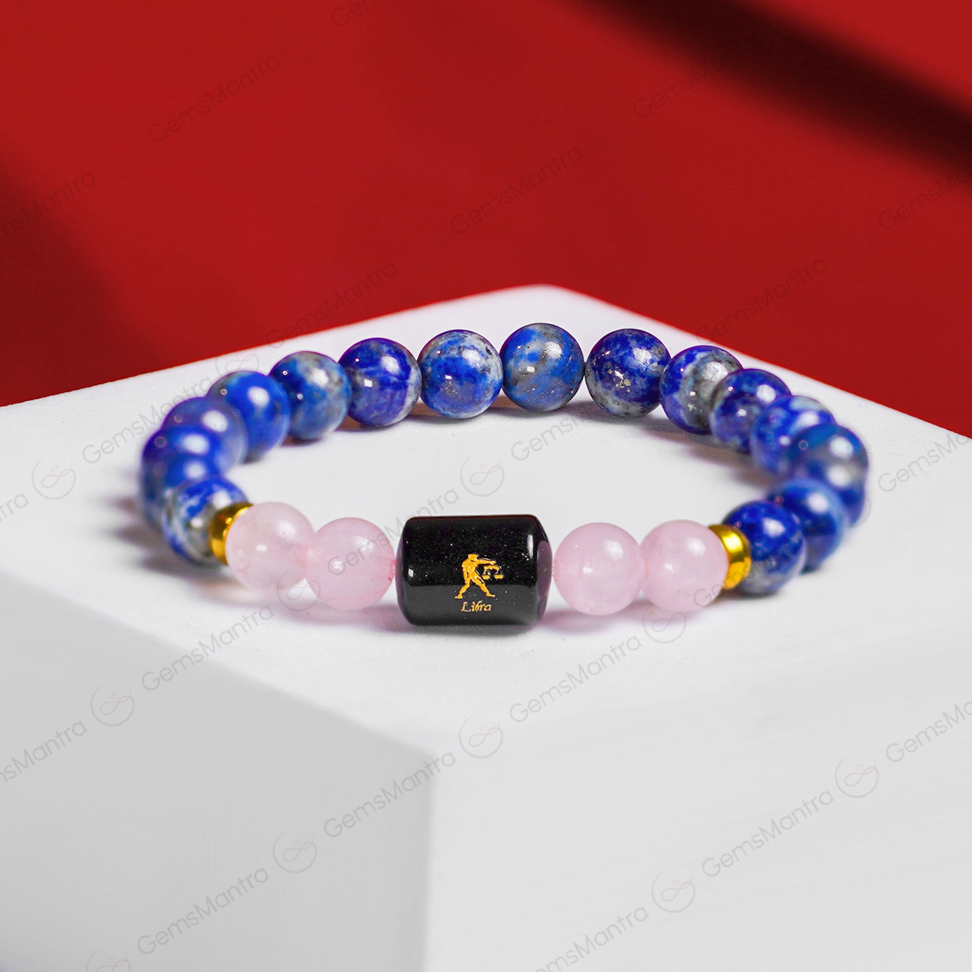 Libra Zodiac Tula Rashi Bracelet with Lapis Lazuli & Rose Quartz