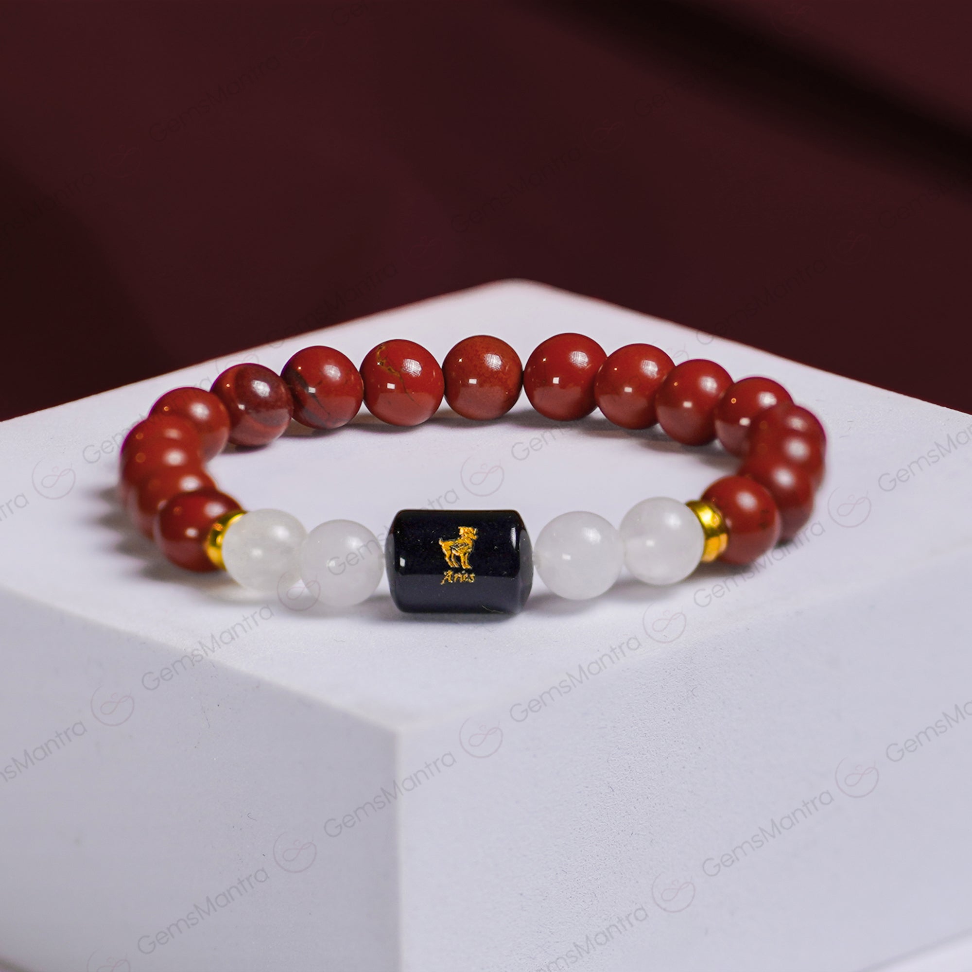 Aries Zodiac Mesh Rashi Bracelet with Red Jasper & Moonstone