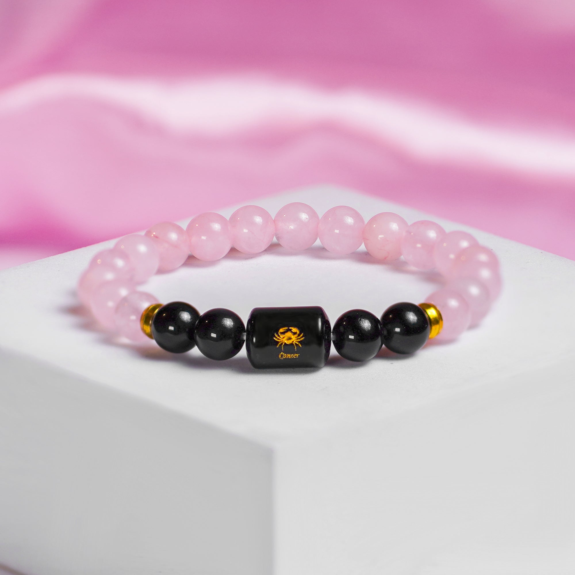 Cancer (कर्क राशि) Bracelet – Rose Quartz & Black Tourmaline