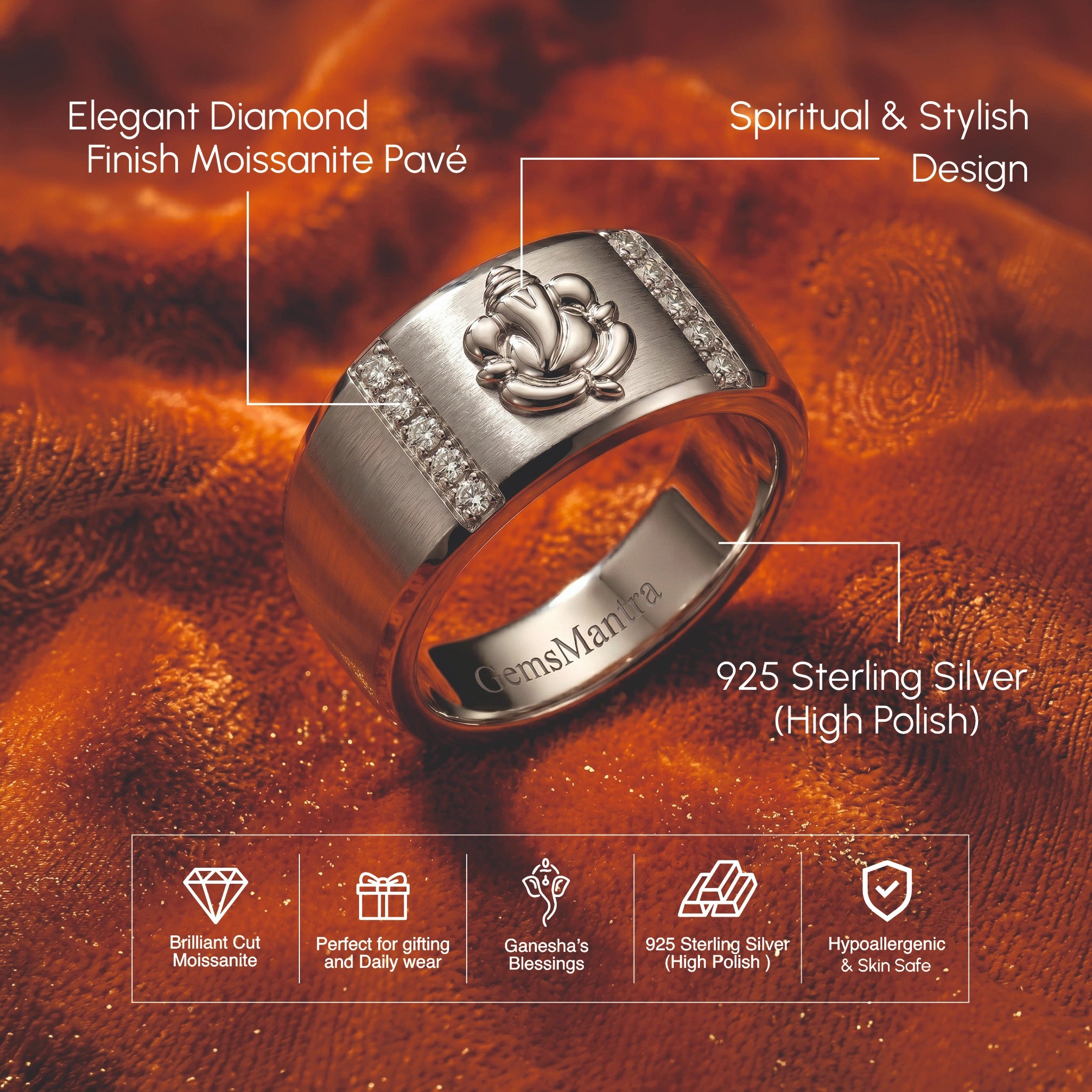 Ganesh Engraved Silver Ring