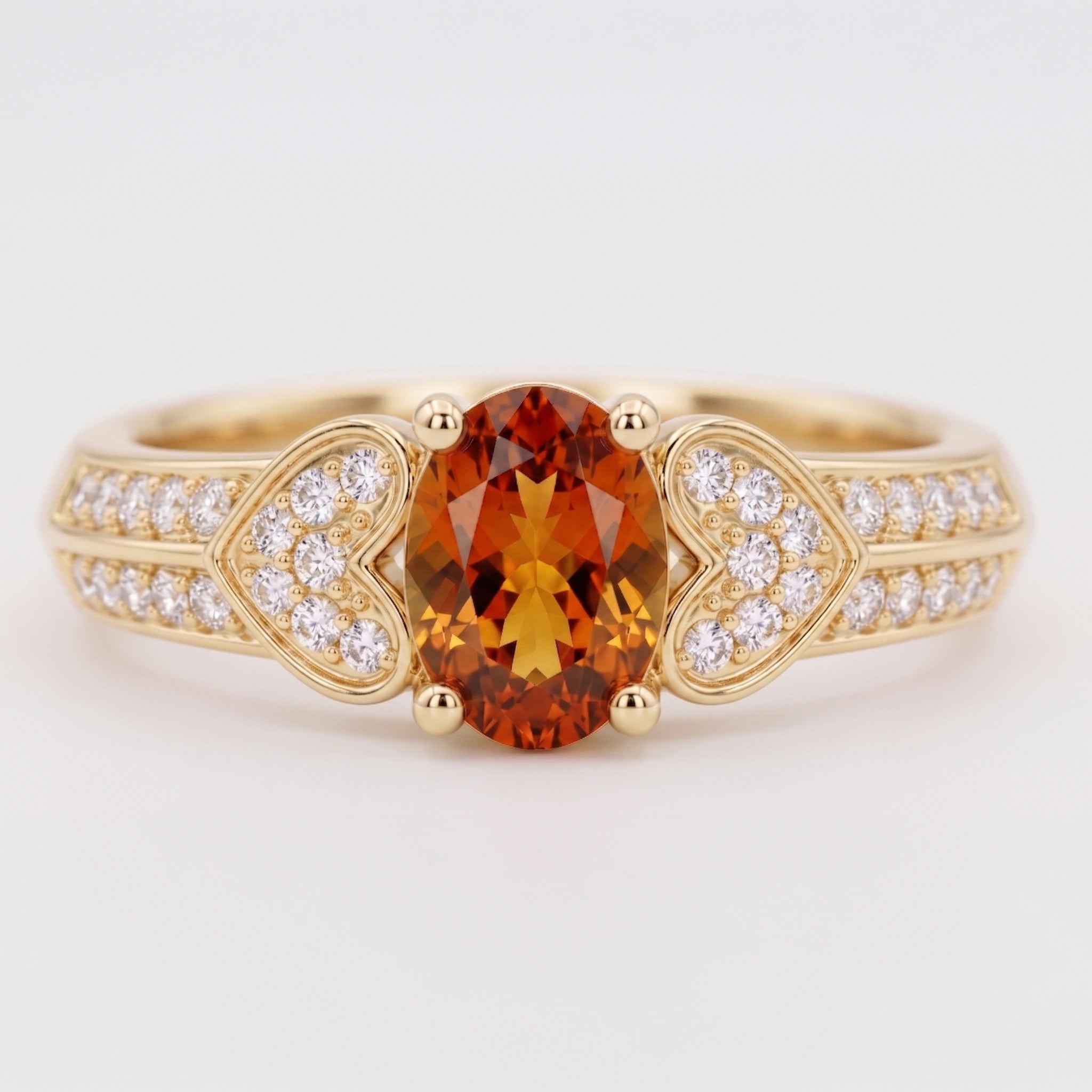 Oval Citrine Sweetheart Accent Tapered Pavé Ring
