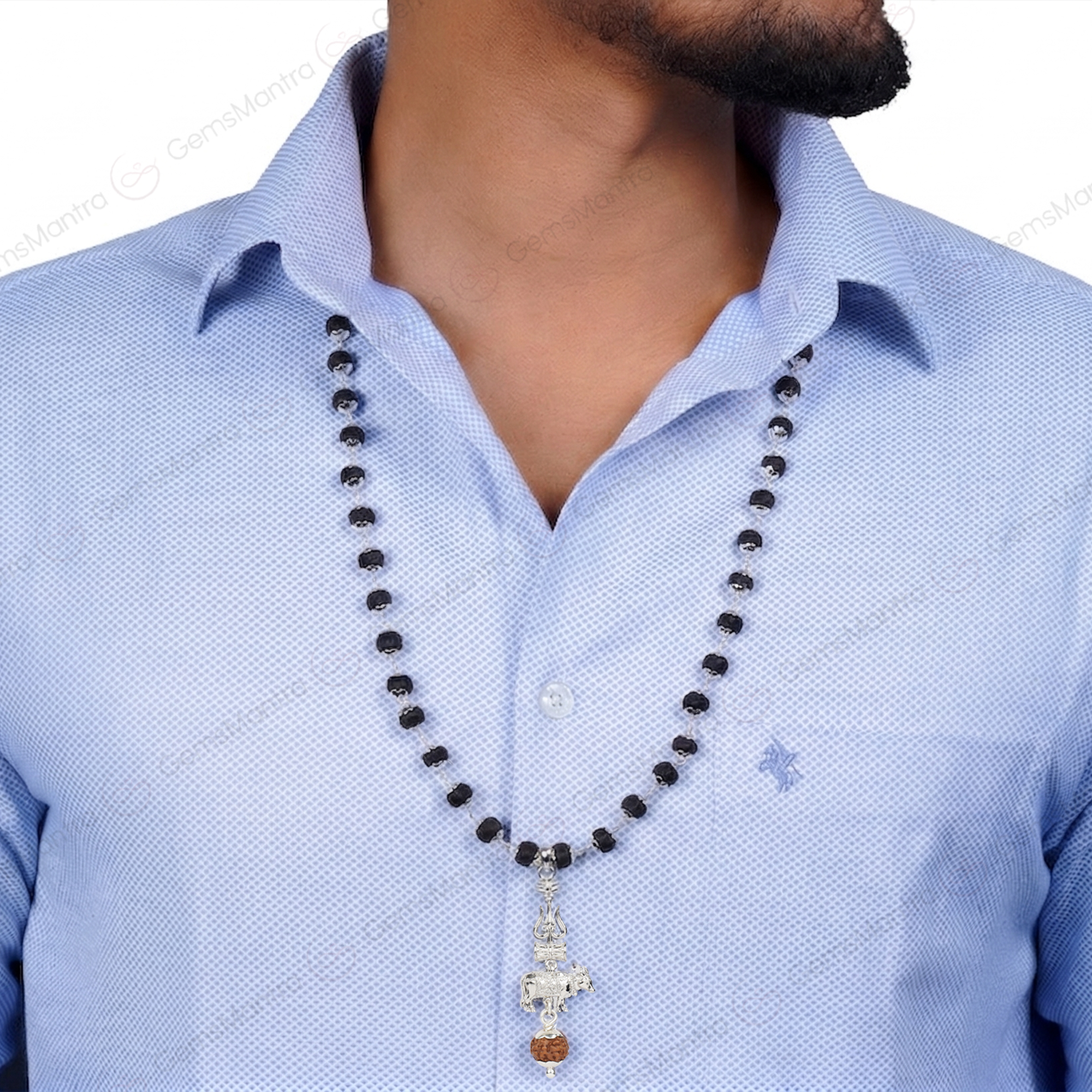 Shiv Nandi Protection Mala (Karungali) With Sterling Silver