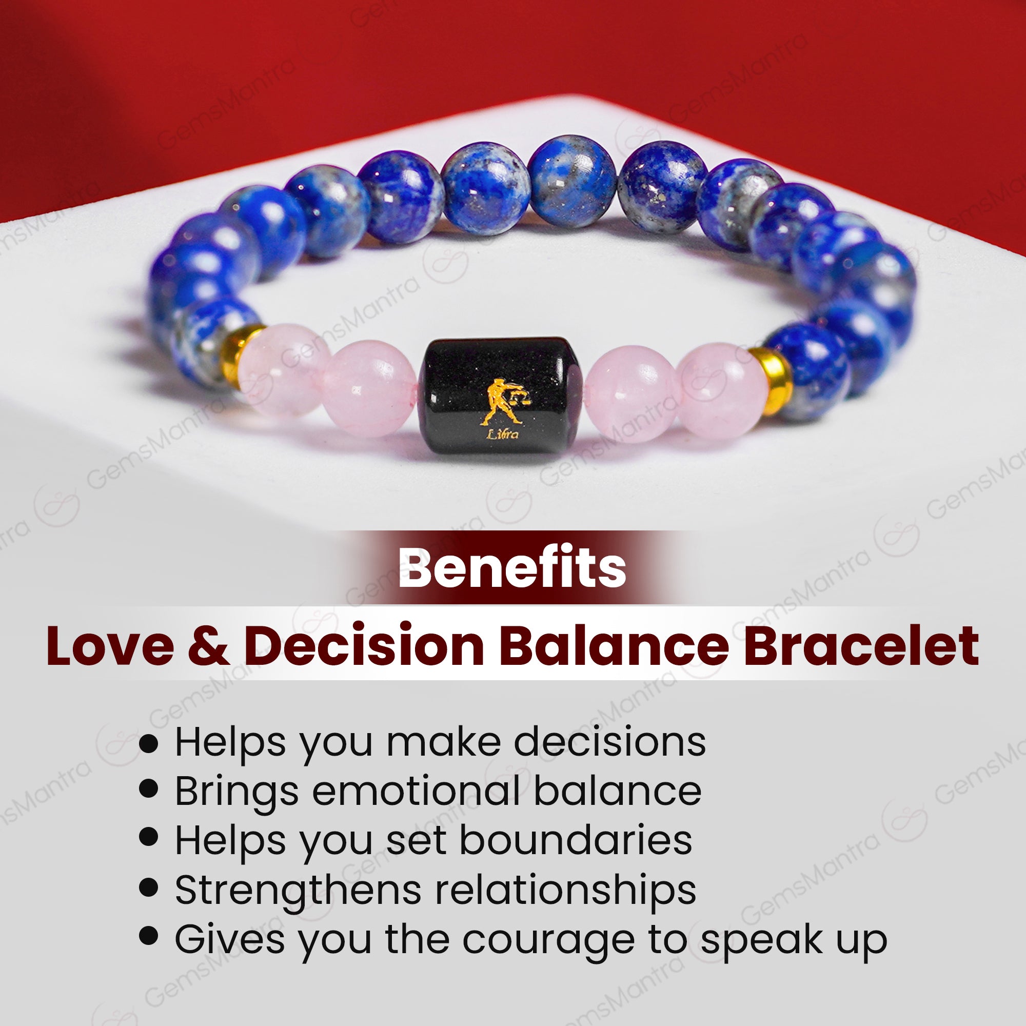 Libra Zodiac Tula Rashi Bracelet with Lapis Lazuli & Rose Quartz