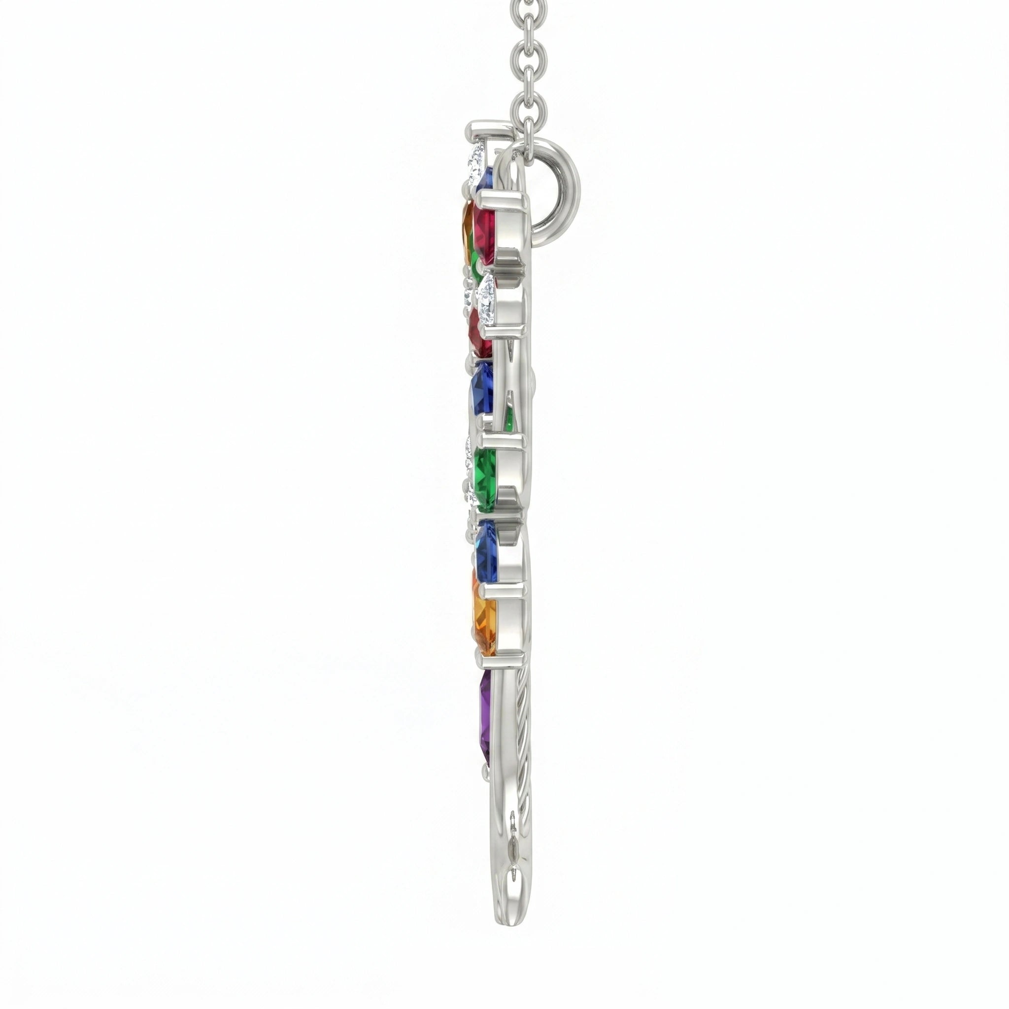 Tree of Life Multi-Color Crystal Pendant Necklace in 925 Silver