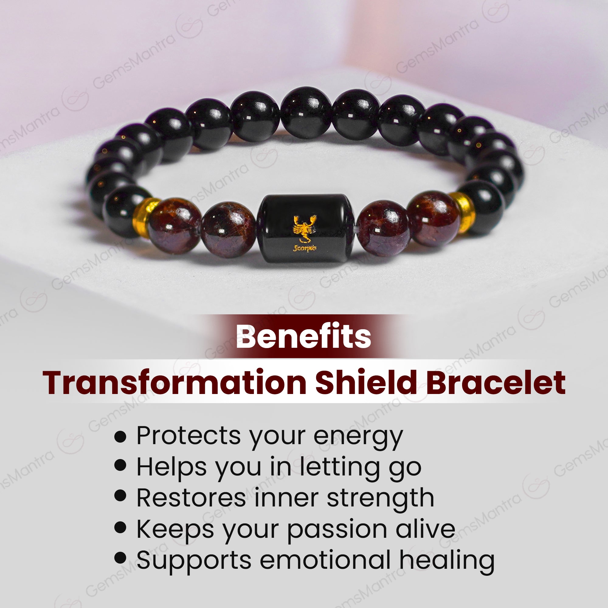Scorpio Zodiac Vrishchik Rashi Bracelet with Obsidian & Garnet
