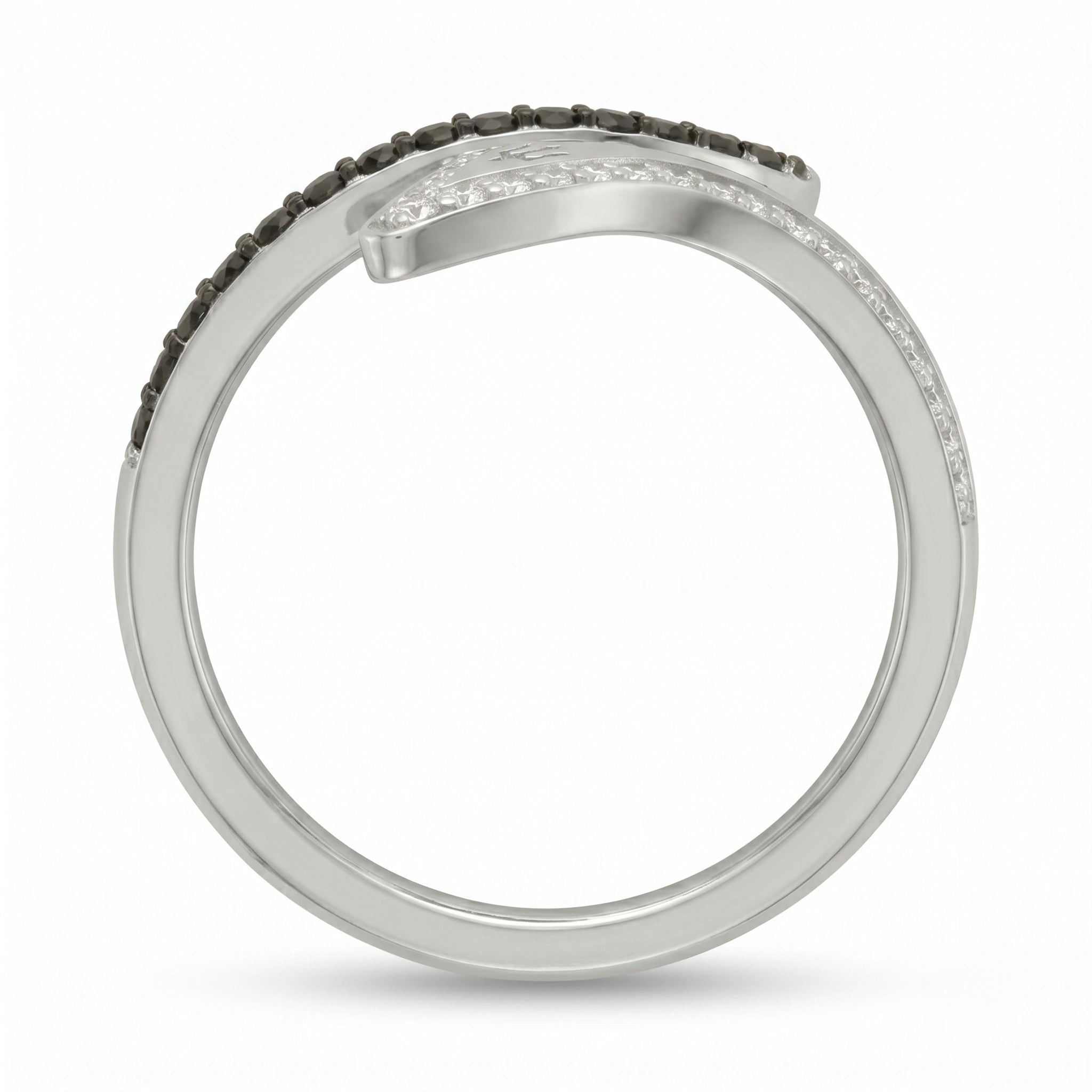 Trident and Serpent Motif Crystal White Diamond Finish Moissanite Bypass Ring in 925 Silver