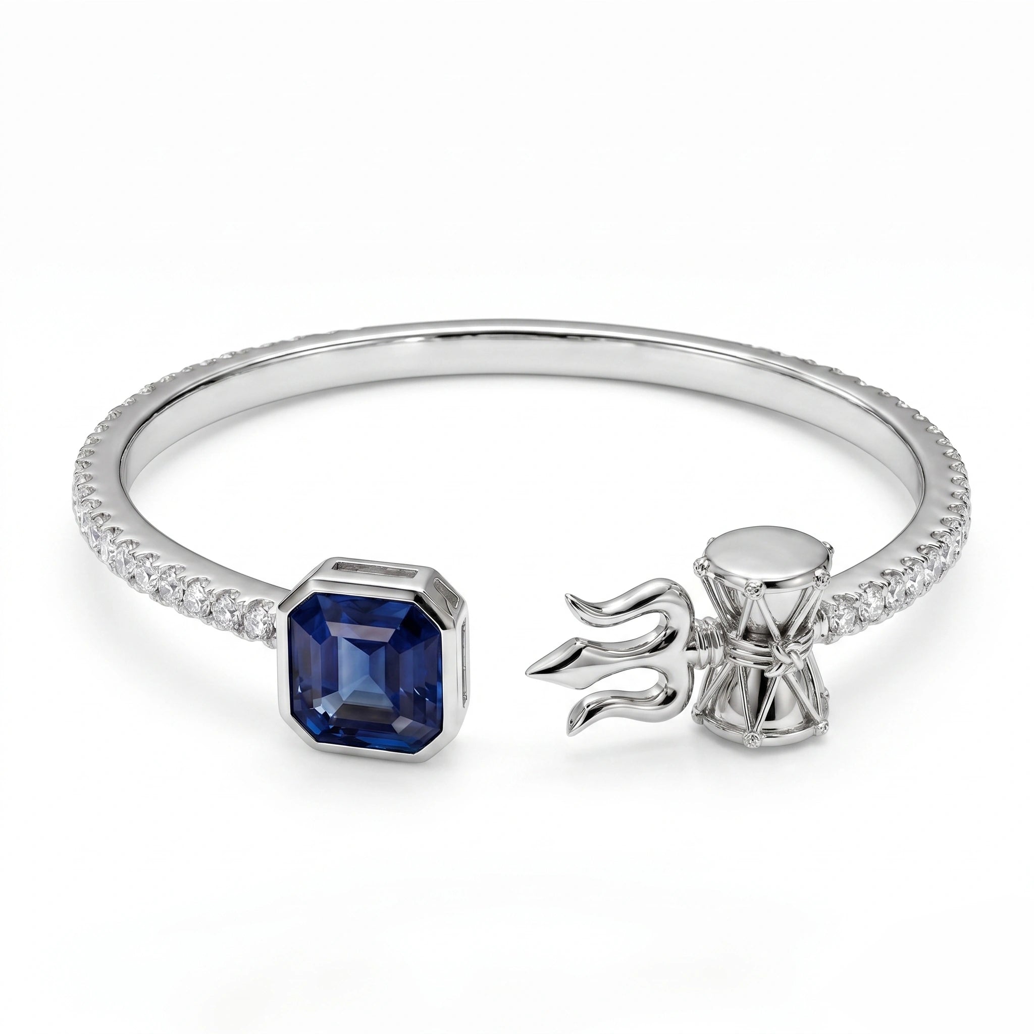 Shiv Damru Blue Stone Silver Bracelet